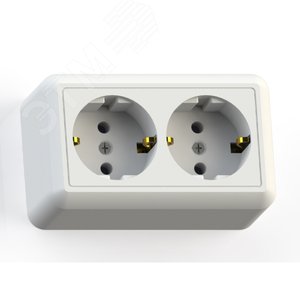 Изображение товара ОПТИМА Розетка открытой установки двухместная с заземляющим контактом, 16А РА16-374 белая (шт)