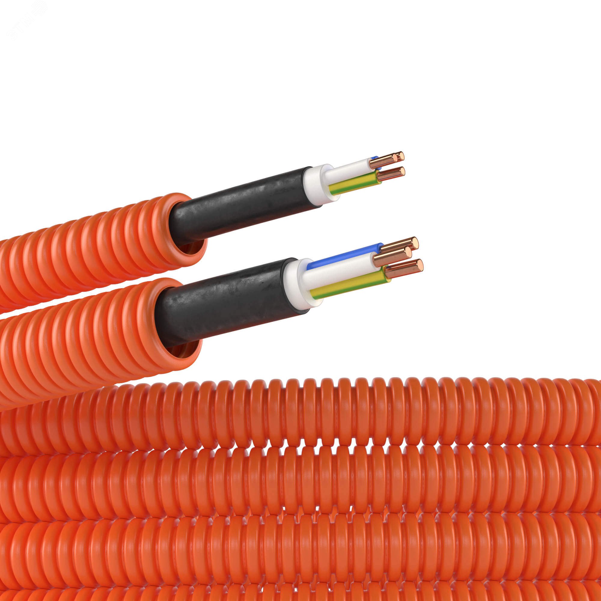 Труба ПНД гибкая гофрированная д.16мм с кабелем ГОСТ+ ВВГнгLS 3х2.5(25м) оранжевая 7S91625 DKC - превью 2