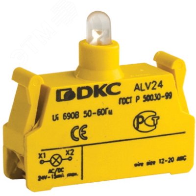 Блок контактный с клеммным безвинтовым зажимом со светодиодом на 12В ALV12 DKC