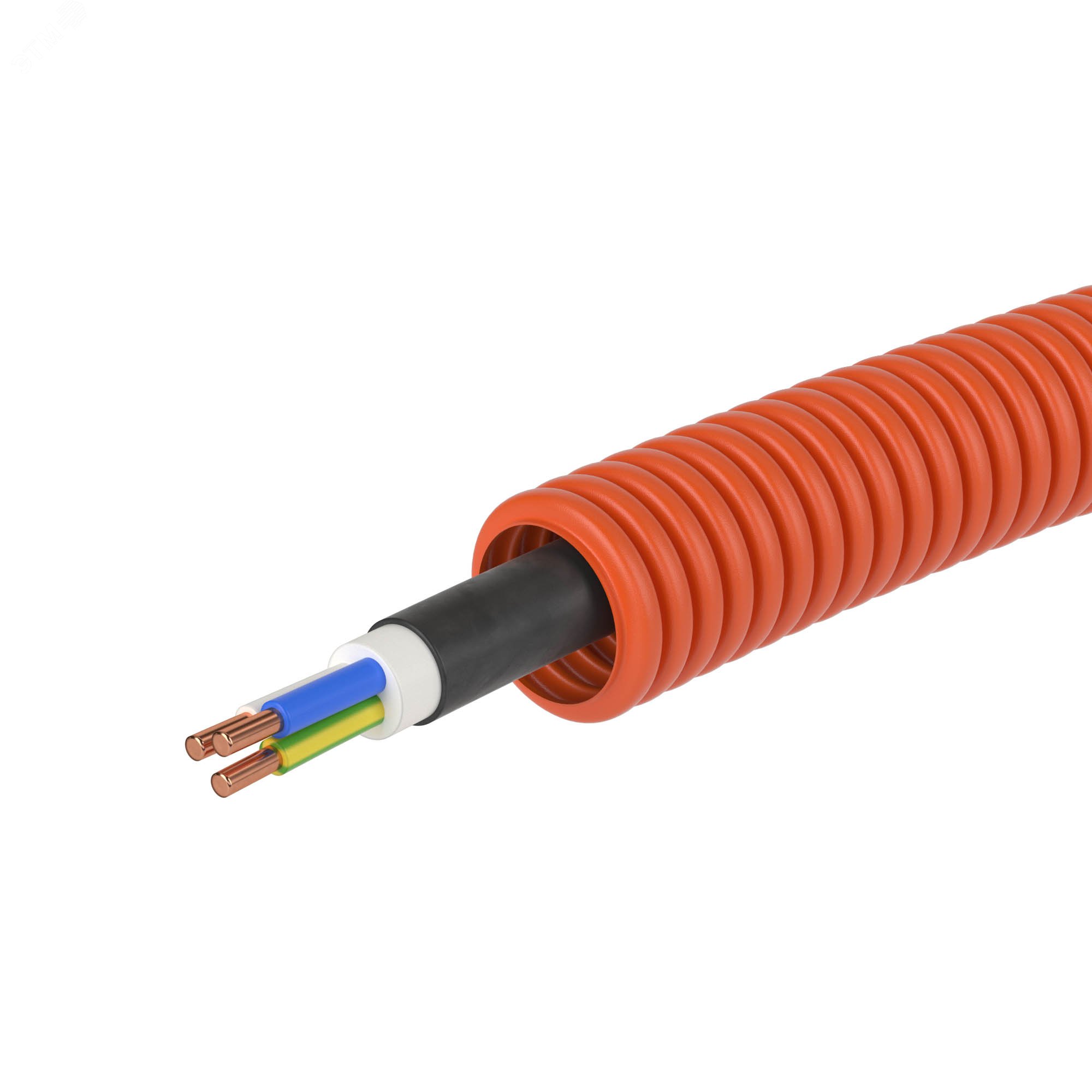 Труба ПНД гибкая гофрированная д.16мм с кабелем ГОСТ+ ВВГнгLS 3х1.5(50м) оранжевая 7L91650 DKC - превью 4