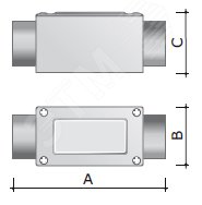 Коробка протяжная алюминиевая 2 ввода 180 градусов М32х1.5 IP55 146х45х57мм 6030-32A DKC - превью 3