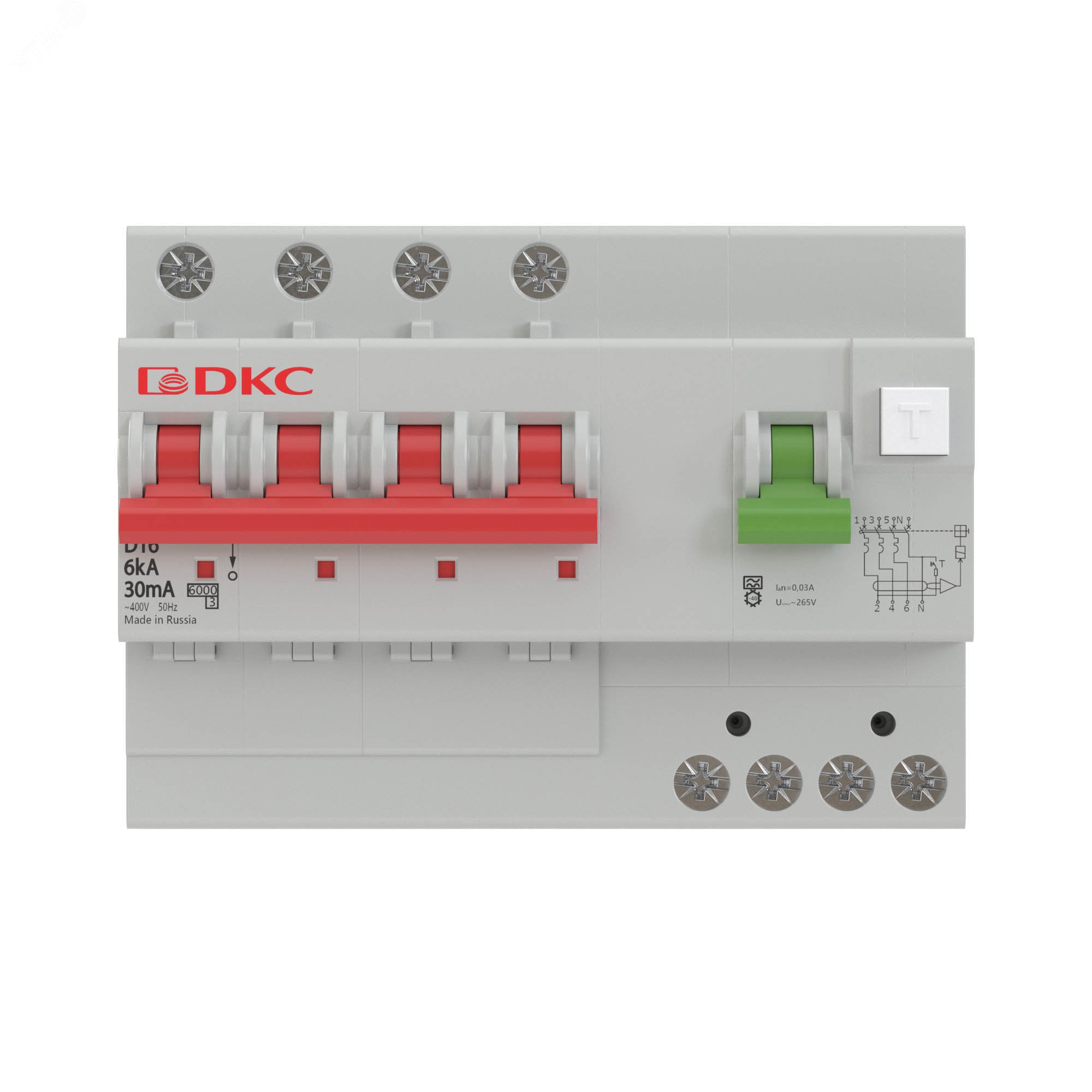 Выключатель автоматический дифференциального тока четырехполюсный MDV63, 32А, 30мА, тип A, C, 6кА, электромеханический, серии YON PRO MDV63-42C32-A DKC - превью 3