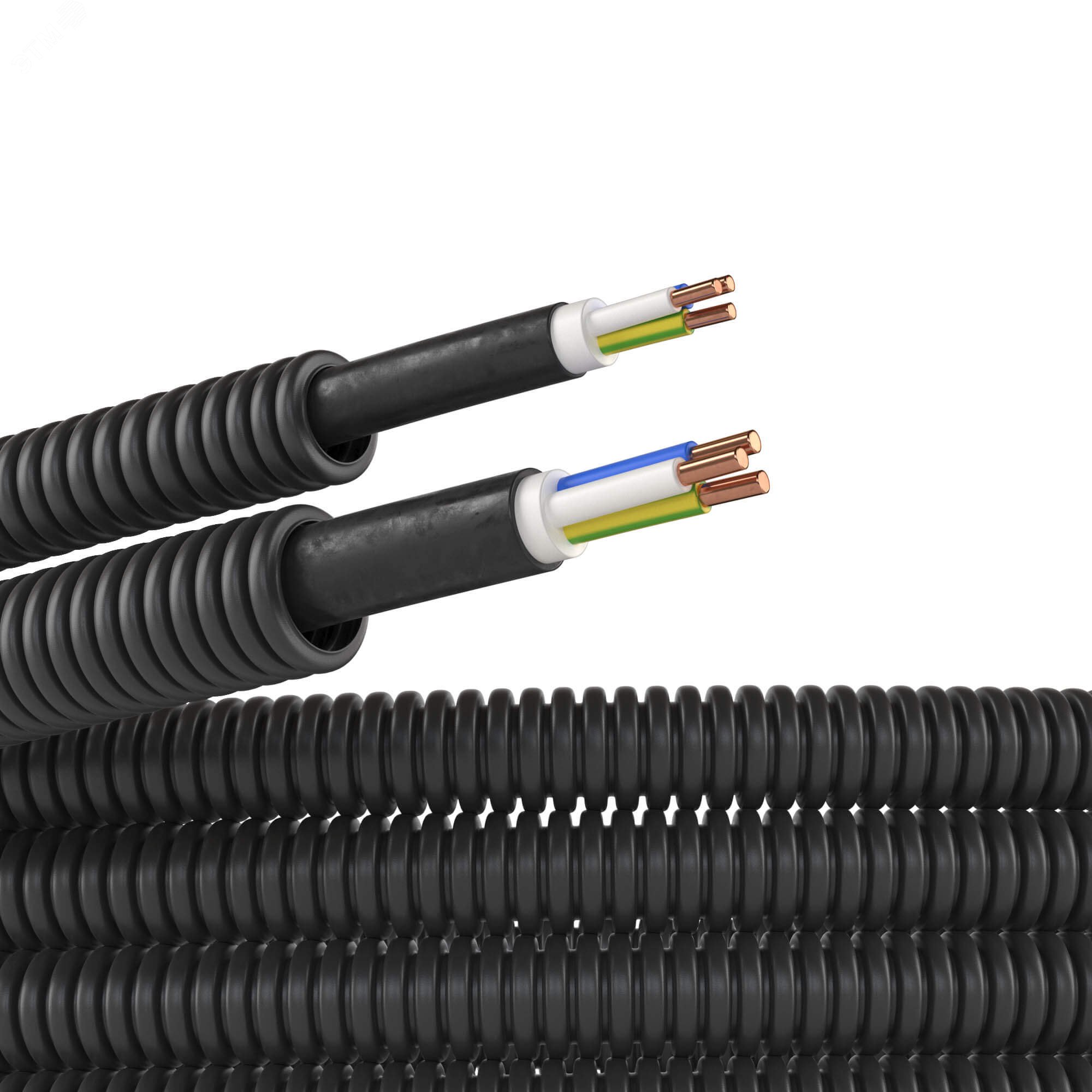 Труба ПНД гибкая гофрированная д.16мм с кабелем ГОСТ+ ВВГнгLS 3х2.5(50м) черная 7S71650 DKC - превью 2