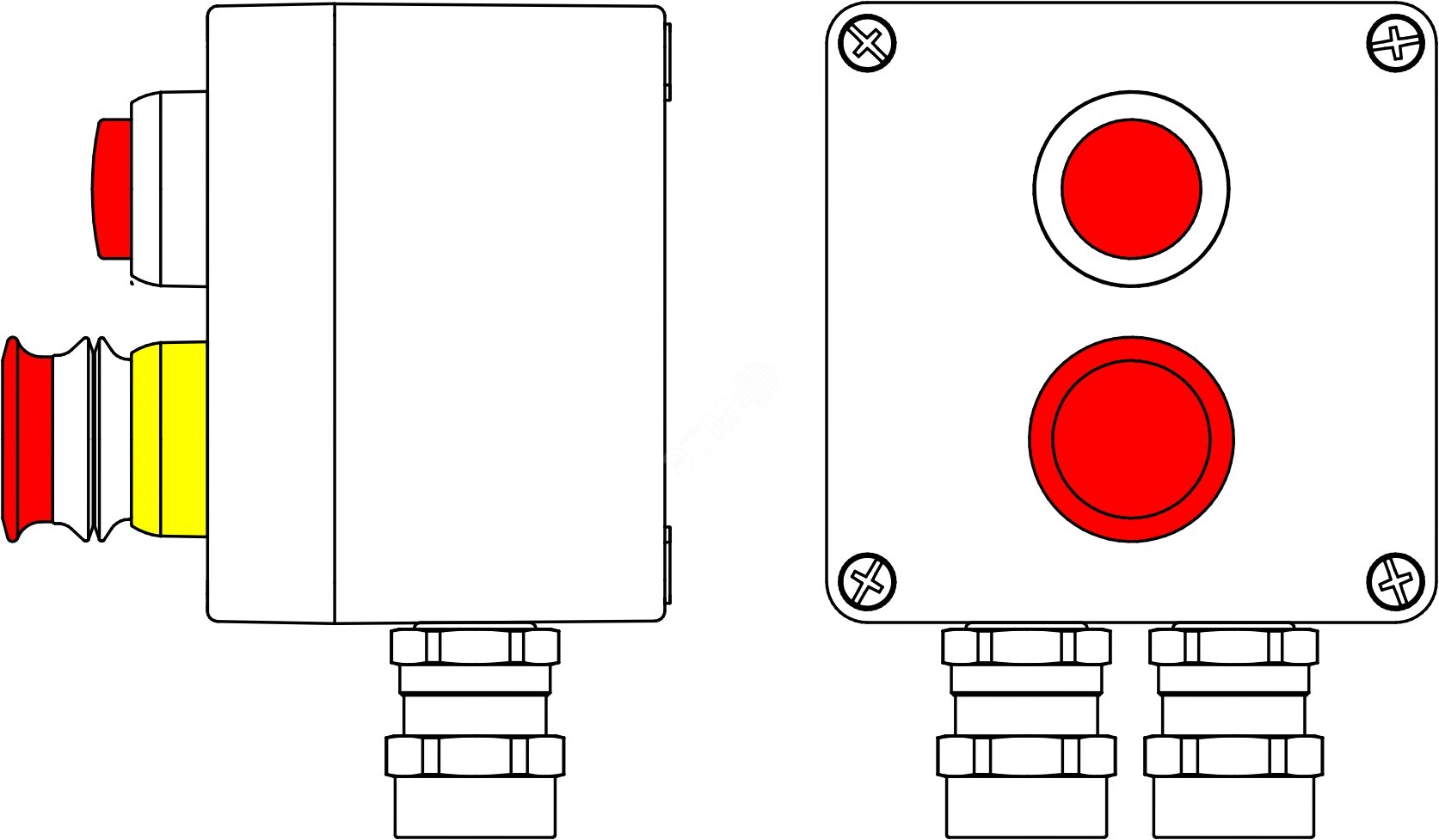 Пост взрывозащищенный управления из алюминия CU-A-12 -(1 xLR(220) -1xP3E(11)) - 2x6018AASBKGM2SB(C)1Ex de IIC T6 Gb / Ex tb IIIC T80°C Db IP66