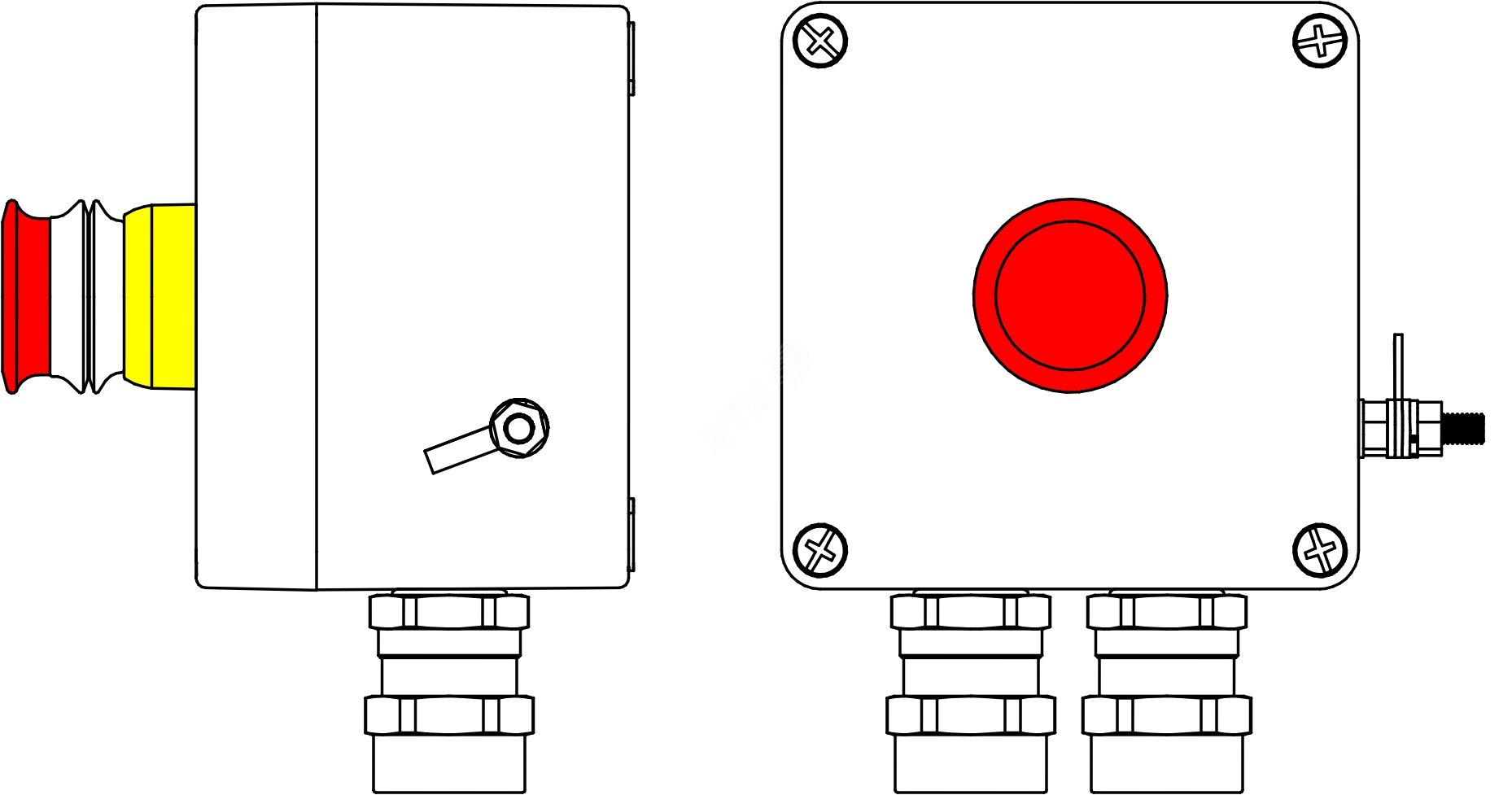 Пост взрывозащищенный управления из полиэстера PE-Р-03 -(1xP3E(11)) -2x6018AASBKGM2SB(C)1Ex de IIC T6 Gb / Ex tb IIIC T80°Cdb IP66