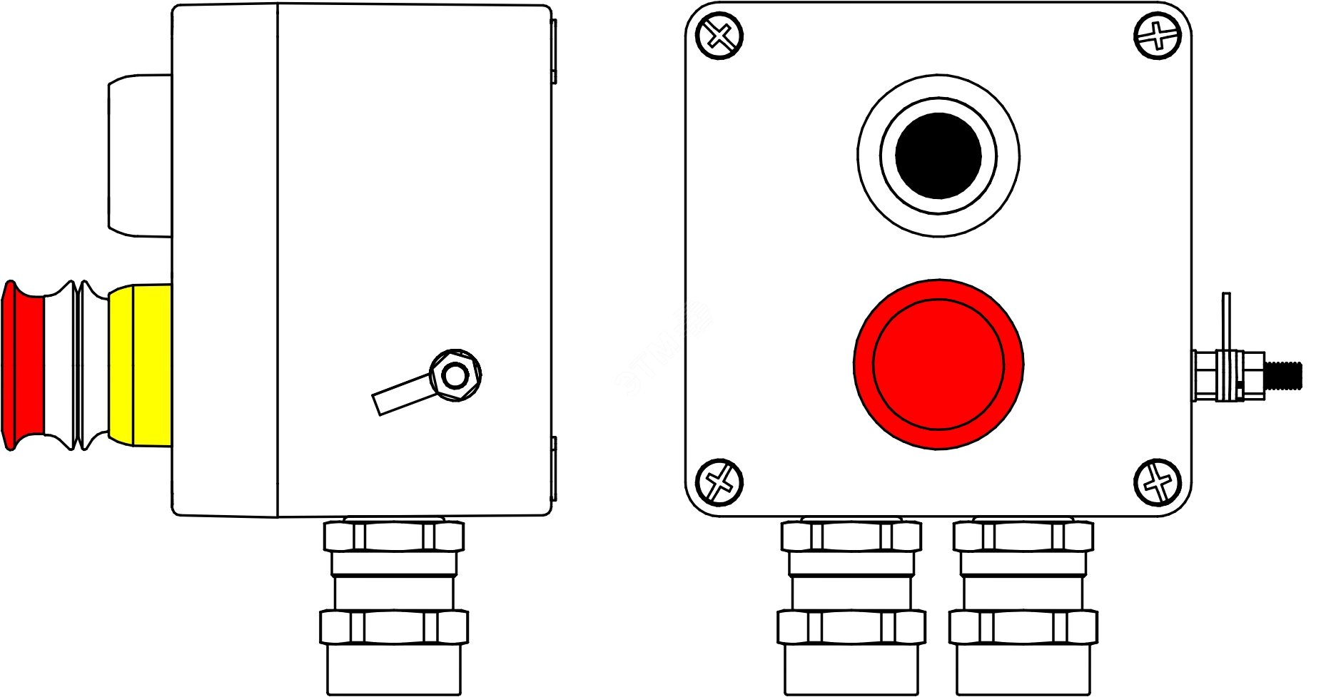Пост взрывозащищенный управления из полиэстера PE-Р-03 -(1xP1B(11) -1xP3E(11)) - 2x6018AASBKGM2SB(C)1Ex de IIC T6 Gb / Ex tb IIIC T80°C Db IP66