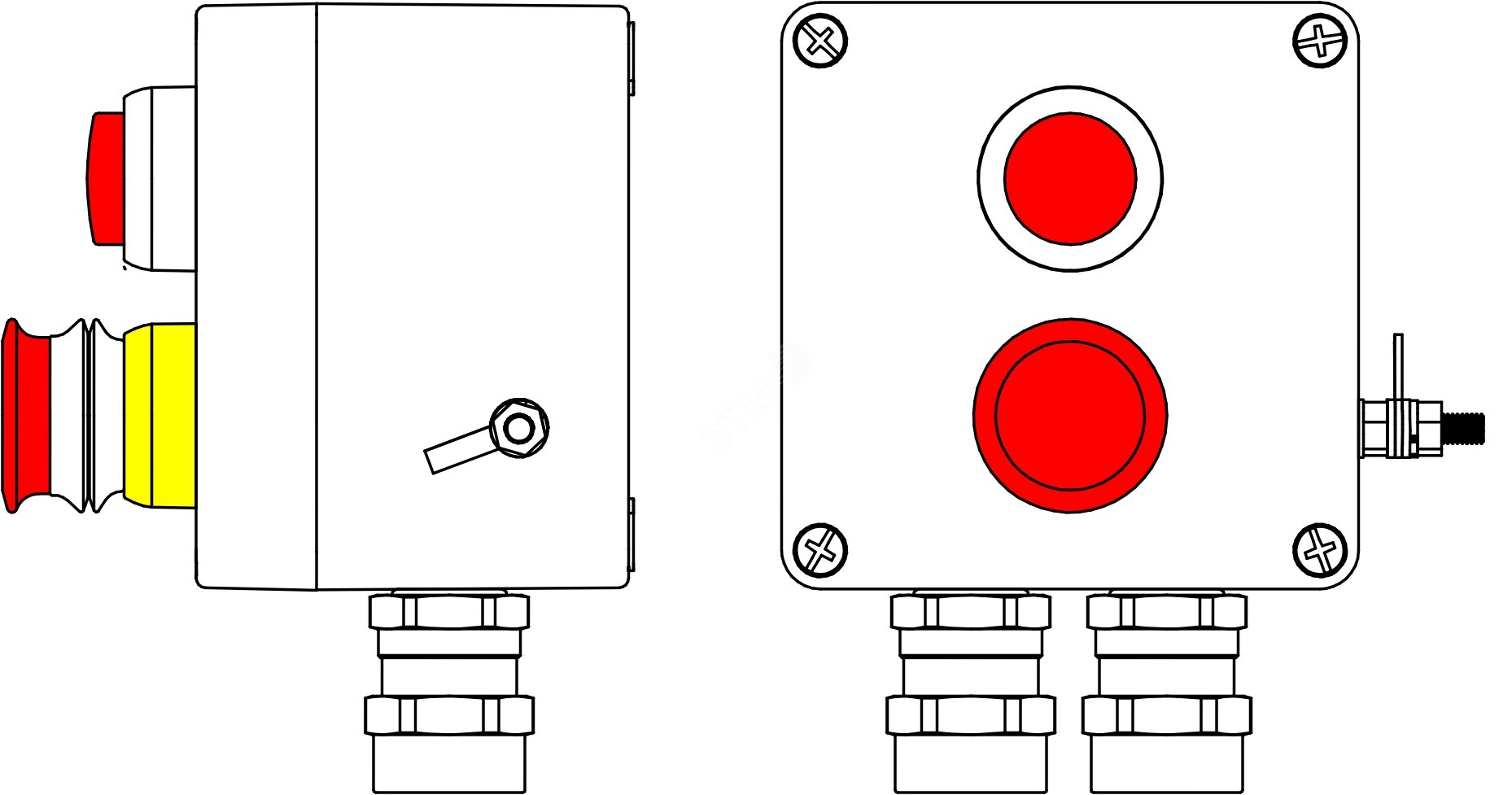 Пост взрывозащищенный управления из полиэстера PE-Р-03 -(1 xLR(250) -1xP3E(11)) - 2x6018AASBKGM2SB(C)1Ex de IIC T6 Gb / Ex tb IIIC T80°C Db IP66