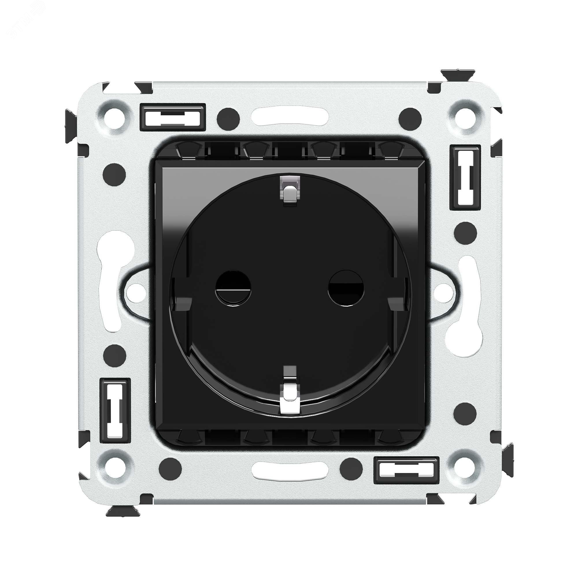 Изображение товара Розетка в стену Avanti 2P+E с защитными шторками Черный квадрат