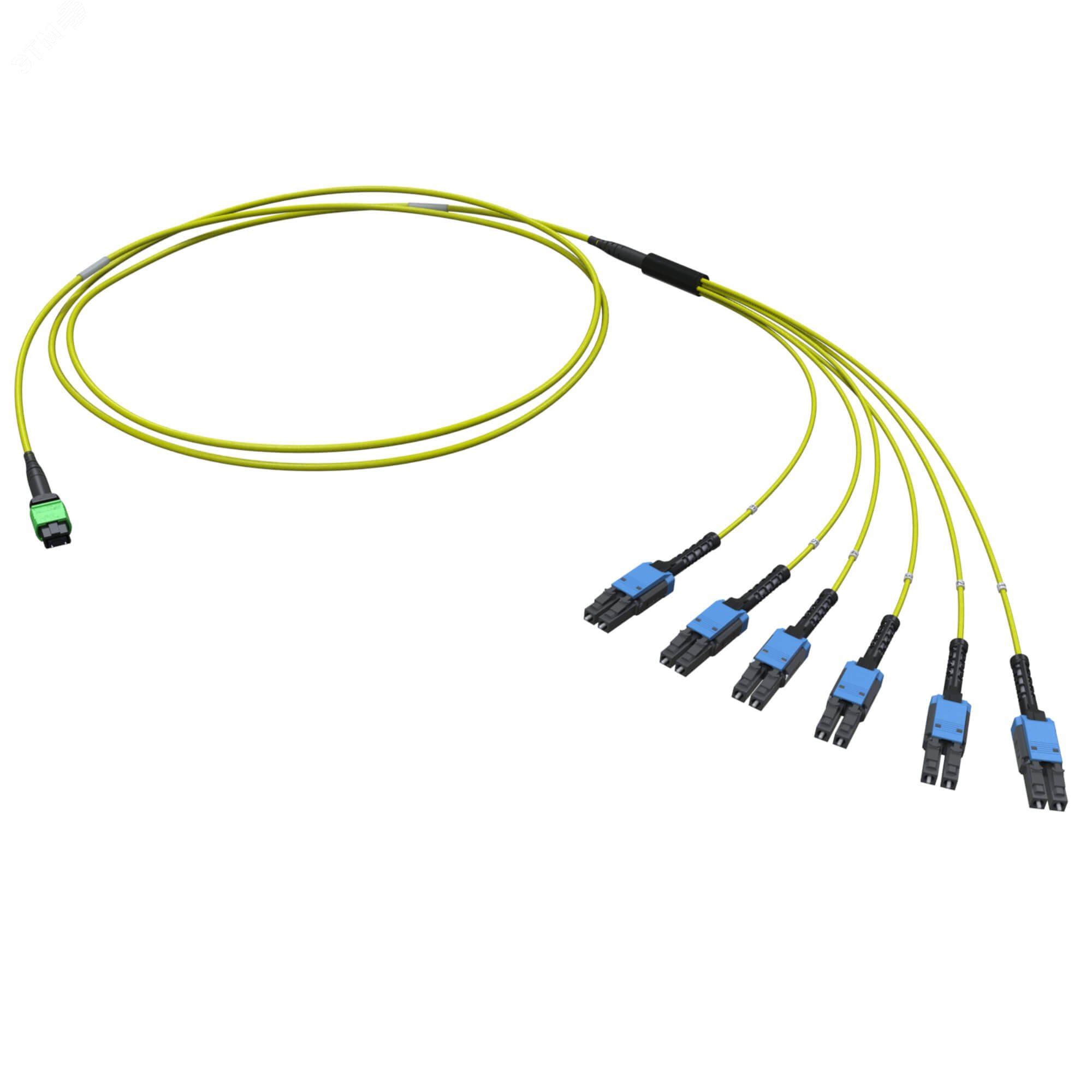 Изображение товара Сборка оптическая разветвительная 12ОВ 9/125 OS2. 1хMTP PRO(12)/6хLC-UPC Dupleх Uniboot. тип полярности - прямая (Tх-Rх). 2м (предустановленная конфигурация: MTP Male . тип полярности - прямая (Tх-Rх) (шт)
