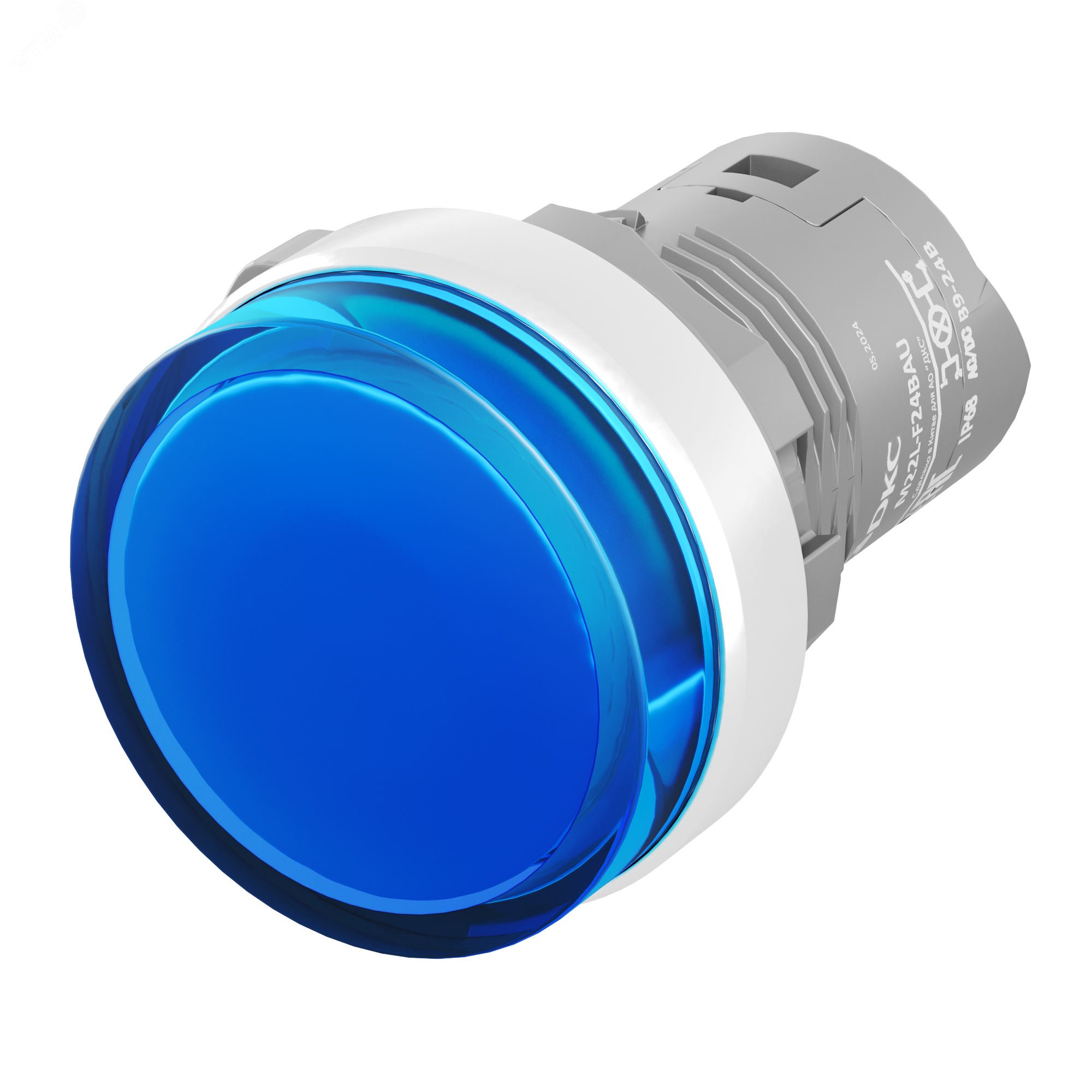 Изображение товара Сигнальная лампа со встроенным диодом 9-24В, синяя, алюминиевое кольцо, зажим Push-In (шт)