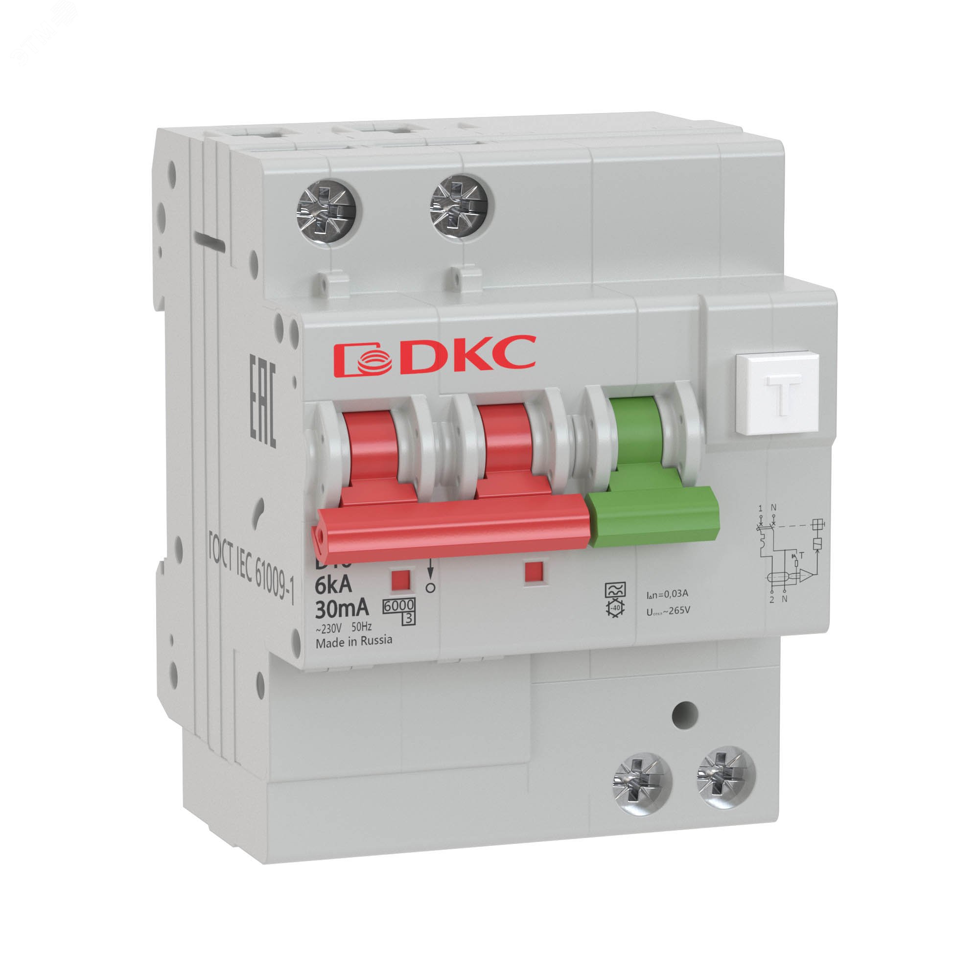 Выключатель автоматический дифференциального тока двухполюсный MDV63, 10А, 30мА, тип A, C, 6кА, электромеханический, серии YON PRO MDV63-22C10-A DKC - превью 2