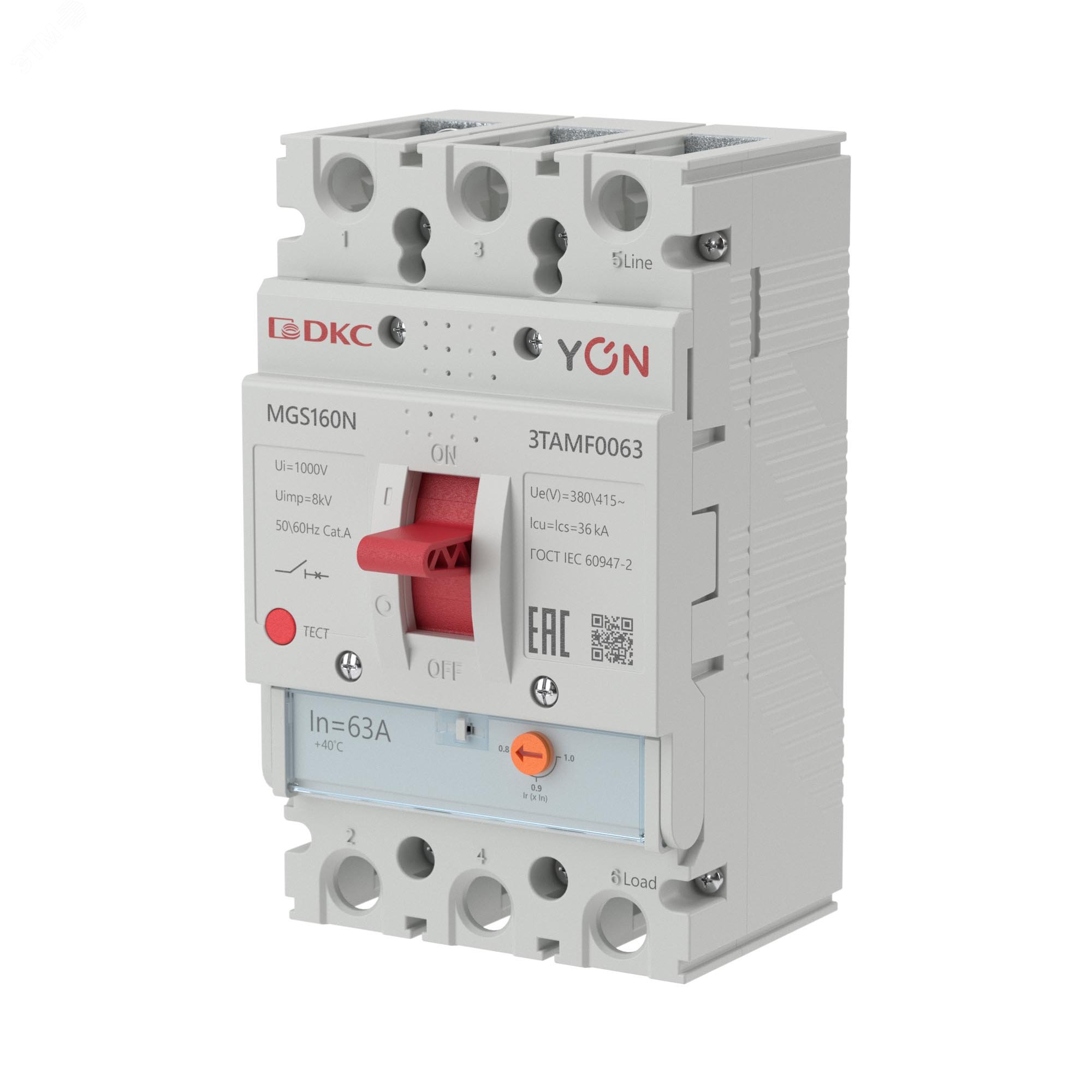 Изображение товара Автоматический выключатель YON MGS160 3P 63А 50кА для промышленного использования