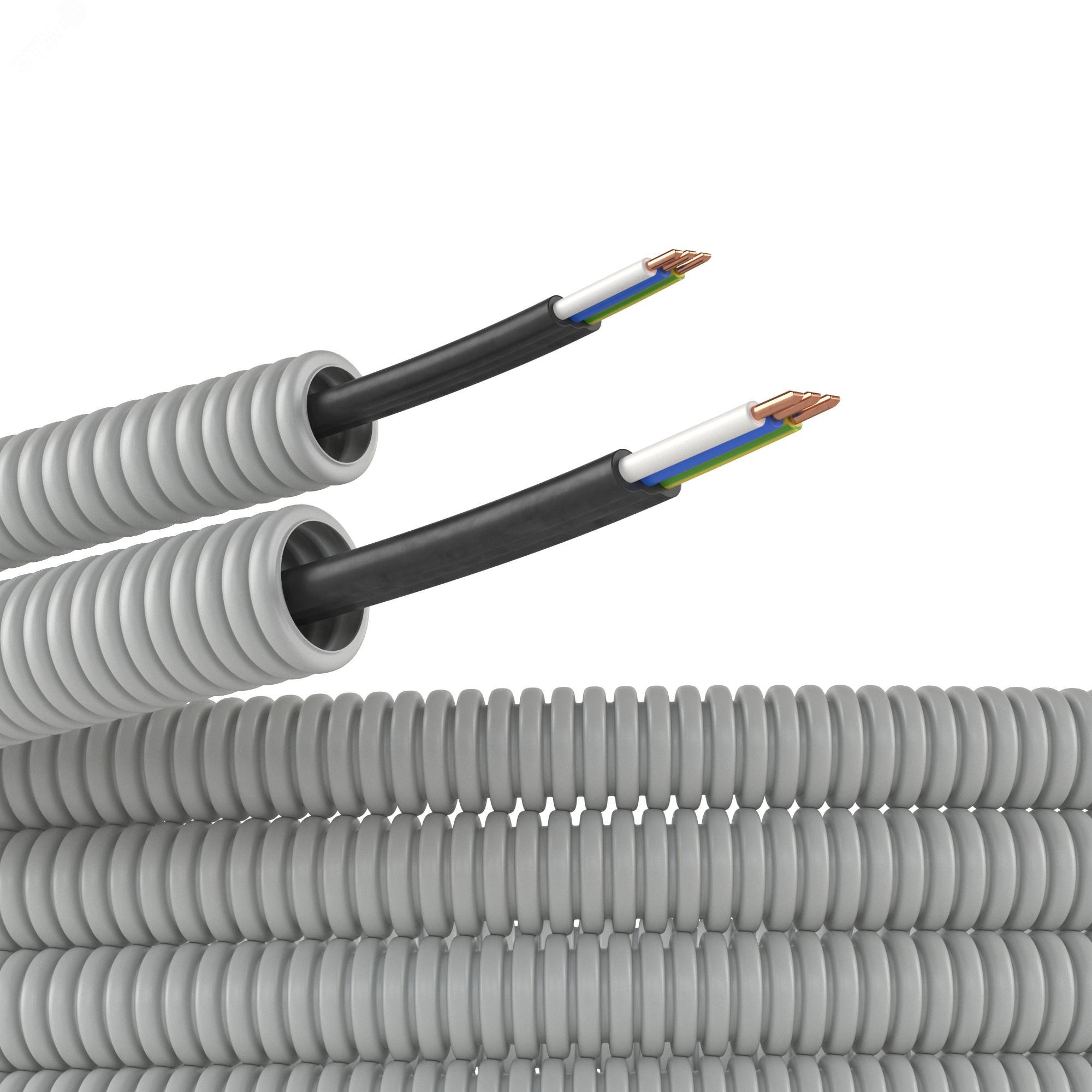 Изображение товара Электротруба ПВХ гибкая гофр. д.20мм, цвет серый, с кабелем ВВГ-Пнг(А)- LS3х2,5мм? Конкорд, 100м (м)