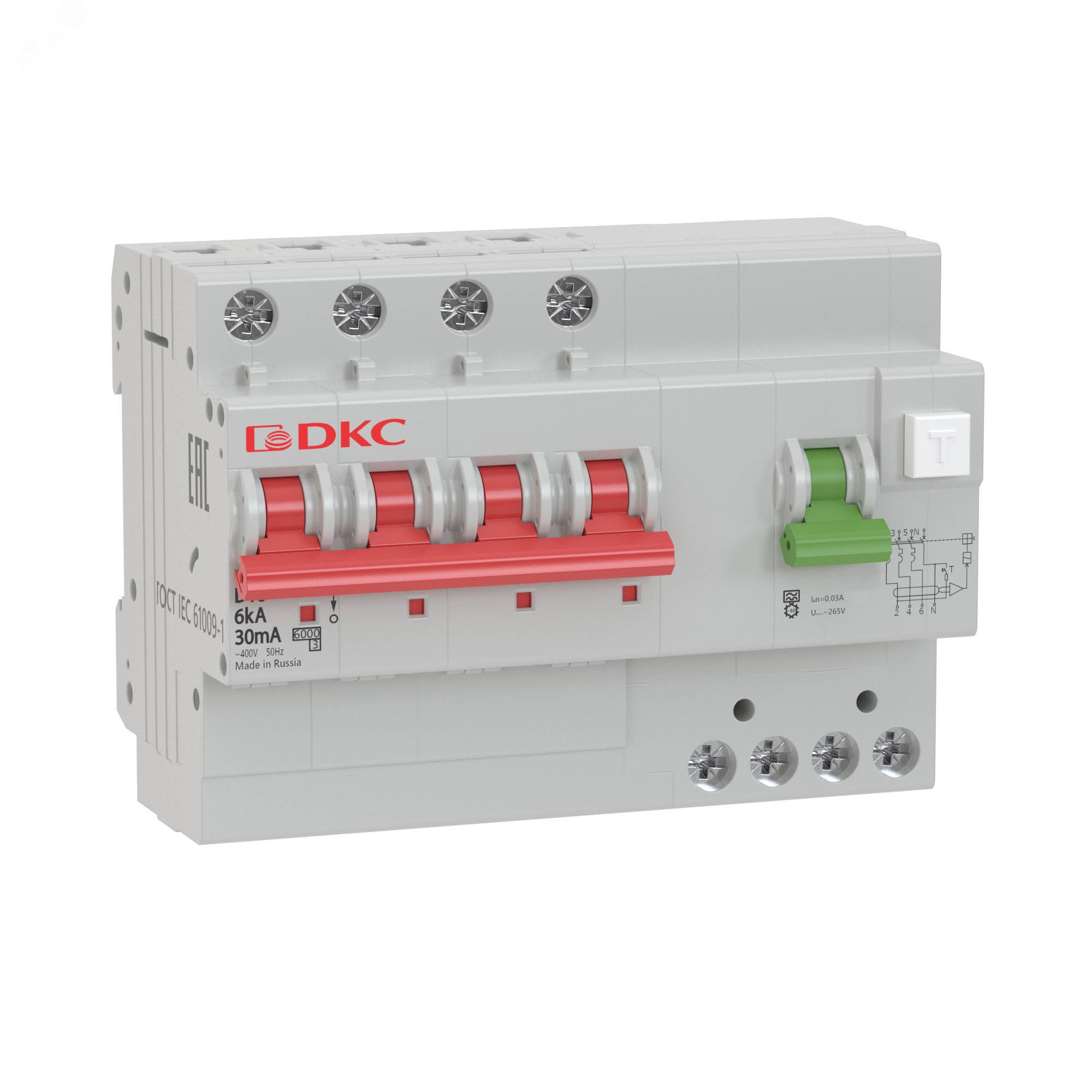 Выключатель автоматический дифференциального тока четырехполюсный MDV63, 63А, 30мА, тип A, C, 6кА, электромеханический, серии YON PRO MDV63-42C63-A DKC - превью 2