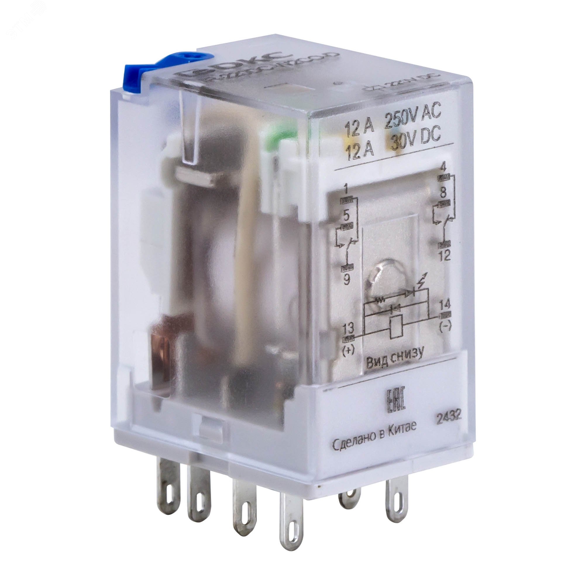 Изображение товара Миниатюрное промышленное реле 2CO, 12А, 24V DC, защита светодиод тест-кнопка