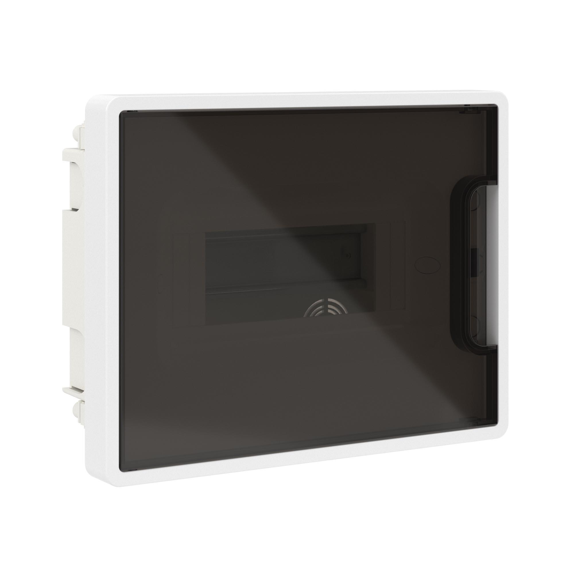 Щиток 8 мод встраиваемый Фрейм (FRAME), белый, с тонированной дверцей, с 2 шинами PEN на 6 и 8 отв.