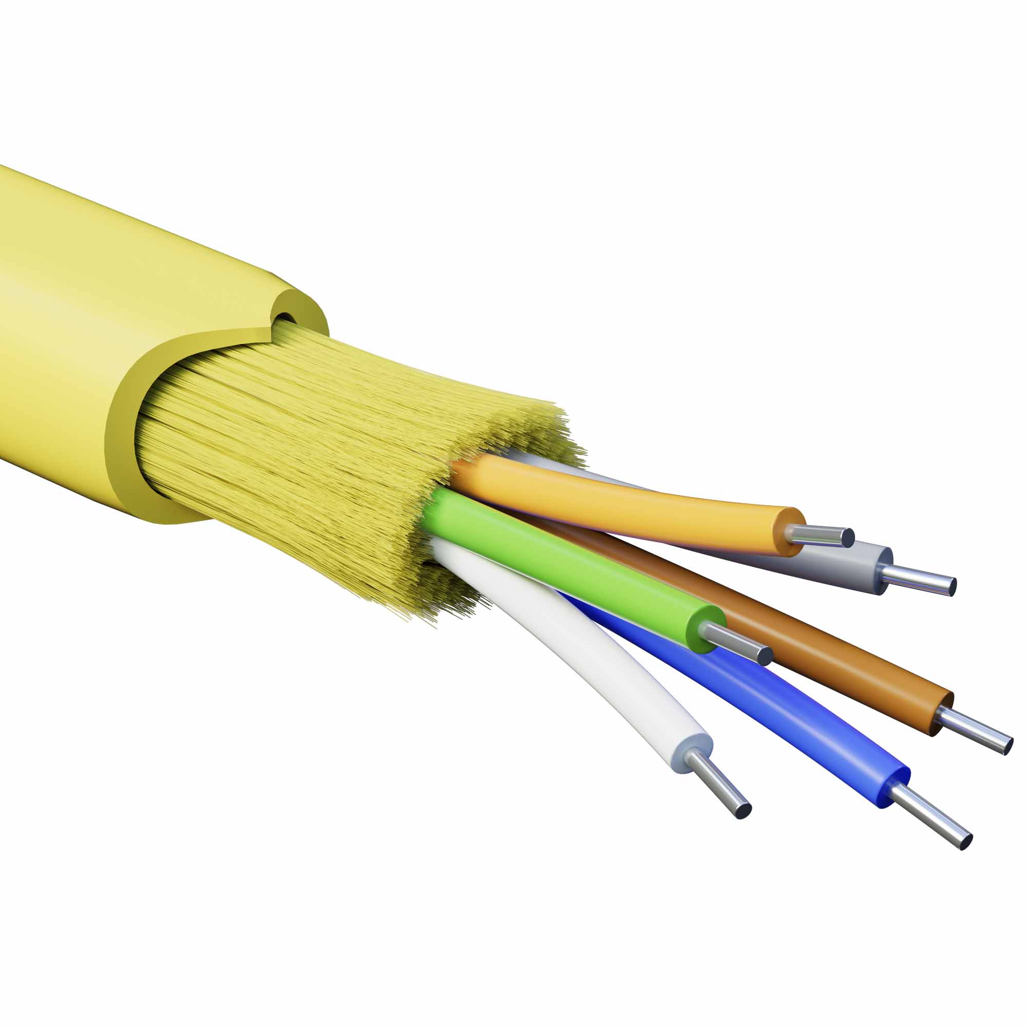 Кабель волоконно-оптический, распределительный, арамидные упрочняющие нити, для внутренней прокладки, нг(A)-HFLTx, 6 ОВ, категорияOS2 (G.652.D) плотный буфер, 0,4 кН, барабан 500 м