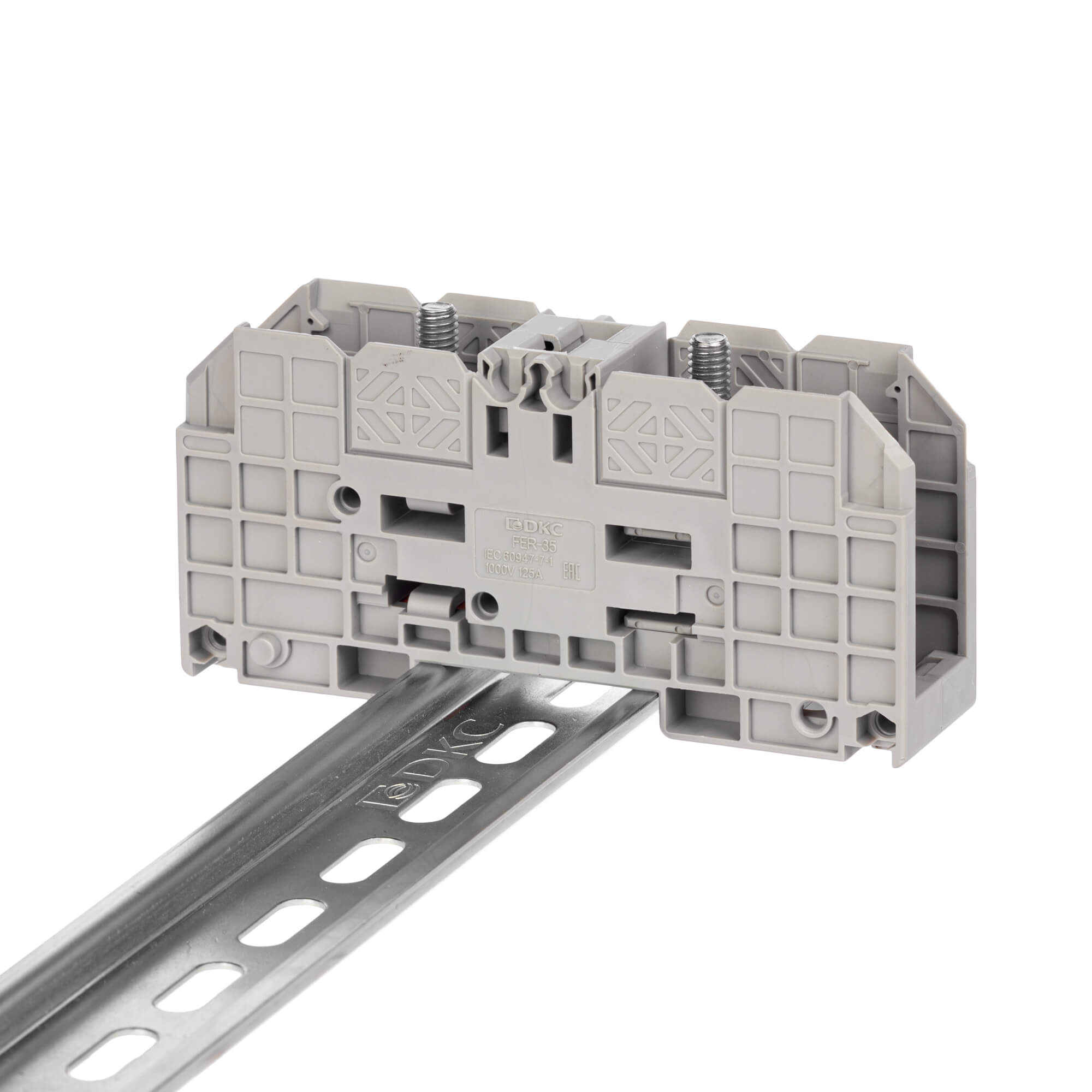 Клемма проходная, болтовой зажим, 2 точки подключения,  35 кв.мм, серая