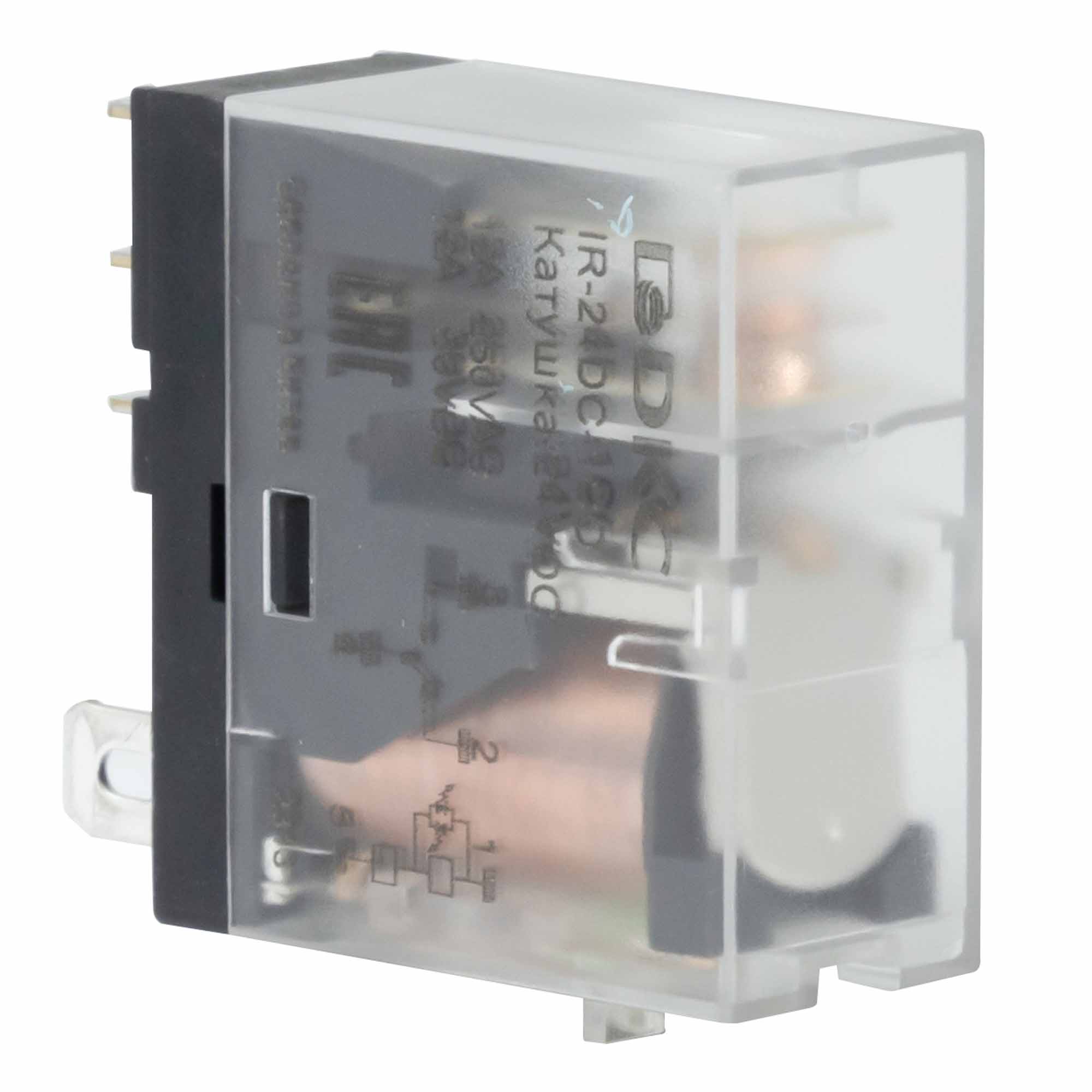 Реле миниатюрное промышленное, 1CO, коммутируемый ток 12 А, AgSnO, напряжение 24V DC, опция – светодиод