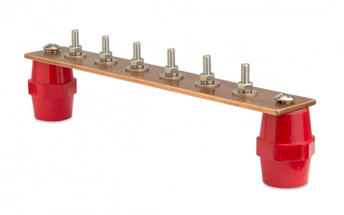 Шина заземляющая главная ГЗШ с изоляторами, 10 подключений, 380ммх40ммх4мм, медь