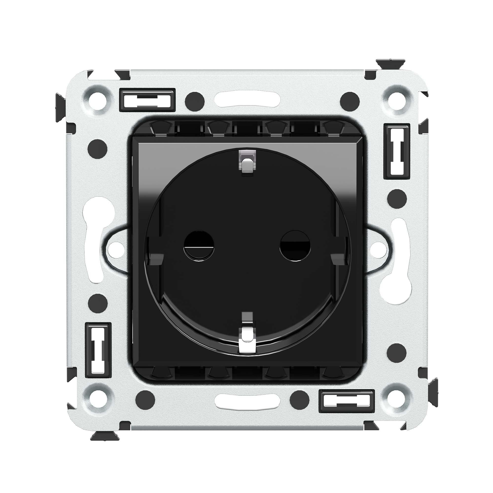 Avanti Розетка в стену, 2P+E, с защитными шторками, ''Черный квадрат''