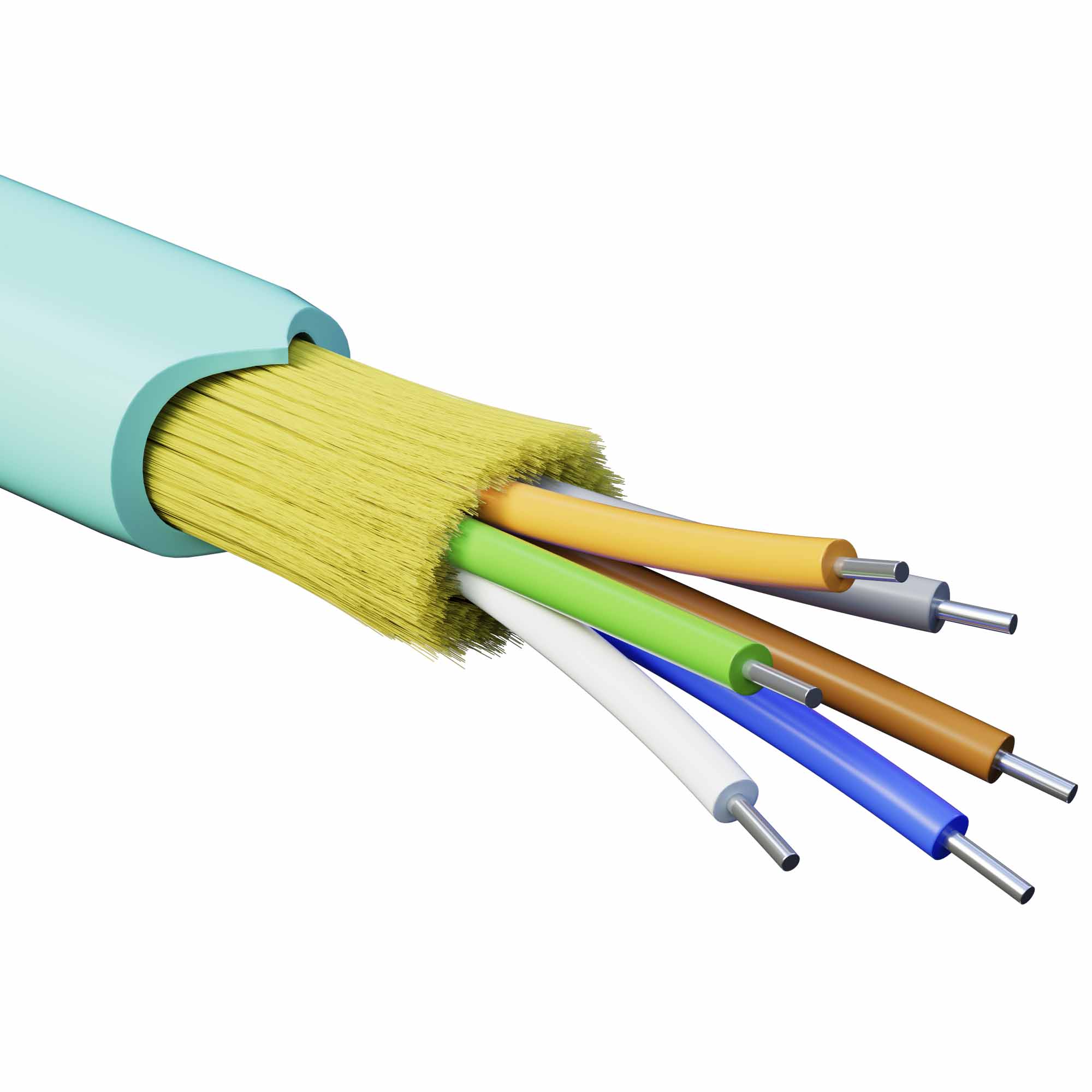 Кабель волоконно-оптический, распределительный, арамидные упрочняющие нити, для внутренней прокладки, нг(A)-HFLTx, 6 ОВ, категорияOM3 (G.651.1) плотный буфер, 0,4 кН, барабан 500 м