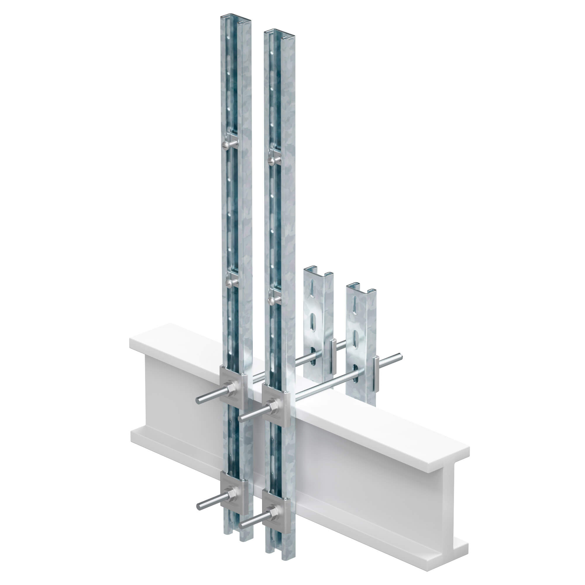 Обжимной комплект монтажных профилей тип 2 , обхват конструкции габаритами 350 на 400 мм , высота подвесной рамы-профиля 1000 мм ,для крепления 1 оболочки одного типоразмера болтами М8х80 4 шт. , горячеоцинкованный