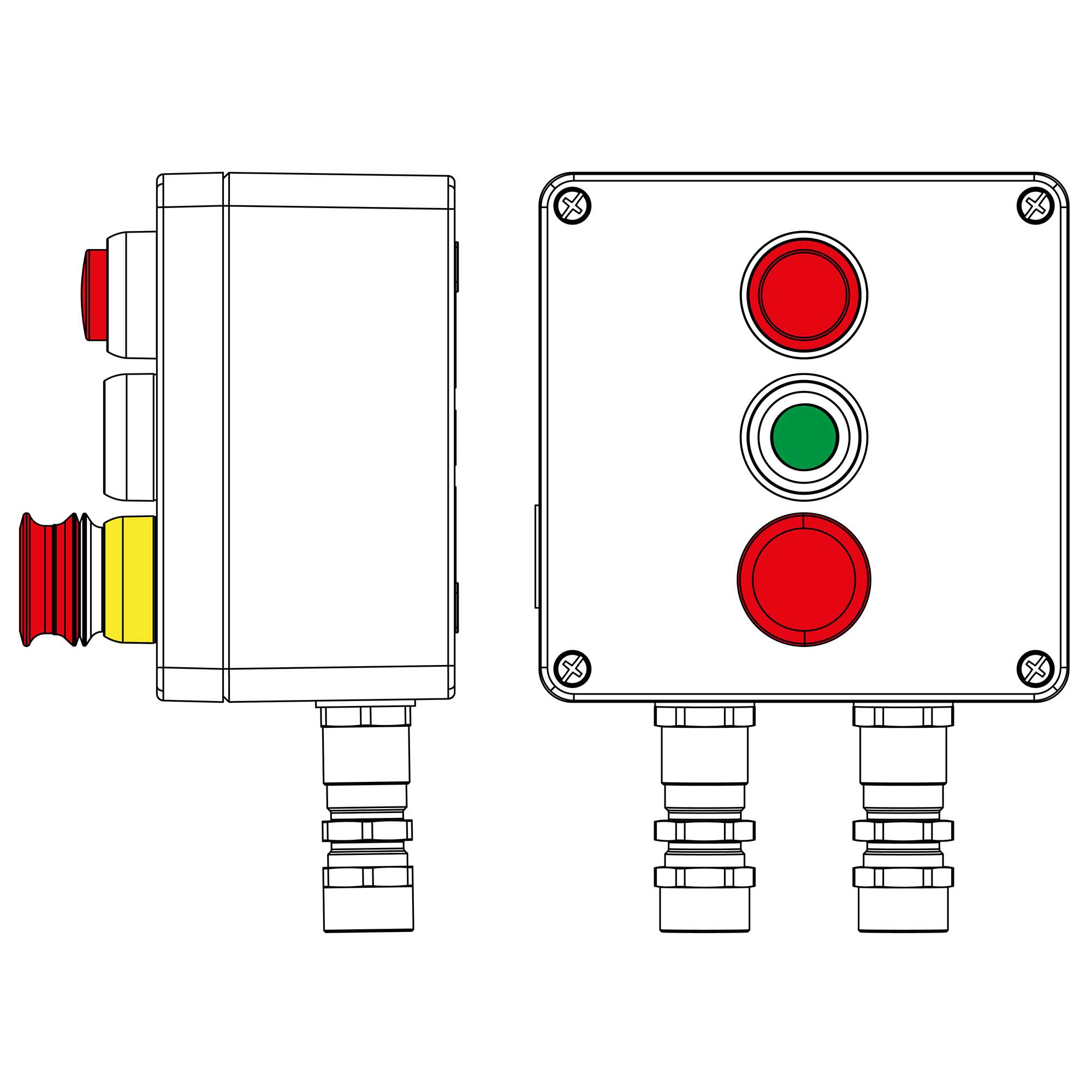 Пост взрывозащищенный управления из алюминия CPU-A-17-(1 xLR(220)-1xP1G(11)-1xP3E(11))-2xKA2MHK(C)1Ex de IIC Т5 Gb / Ex tb IIIC T95°C Db IP66