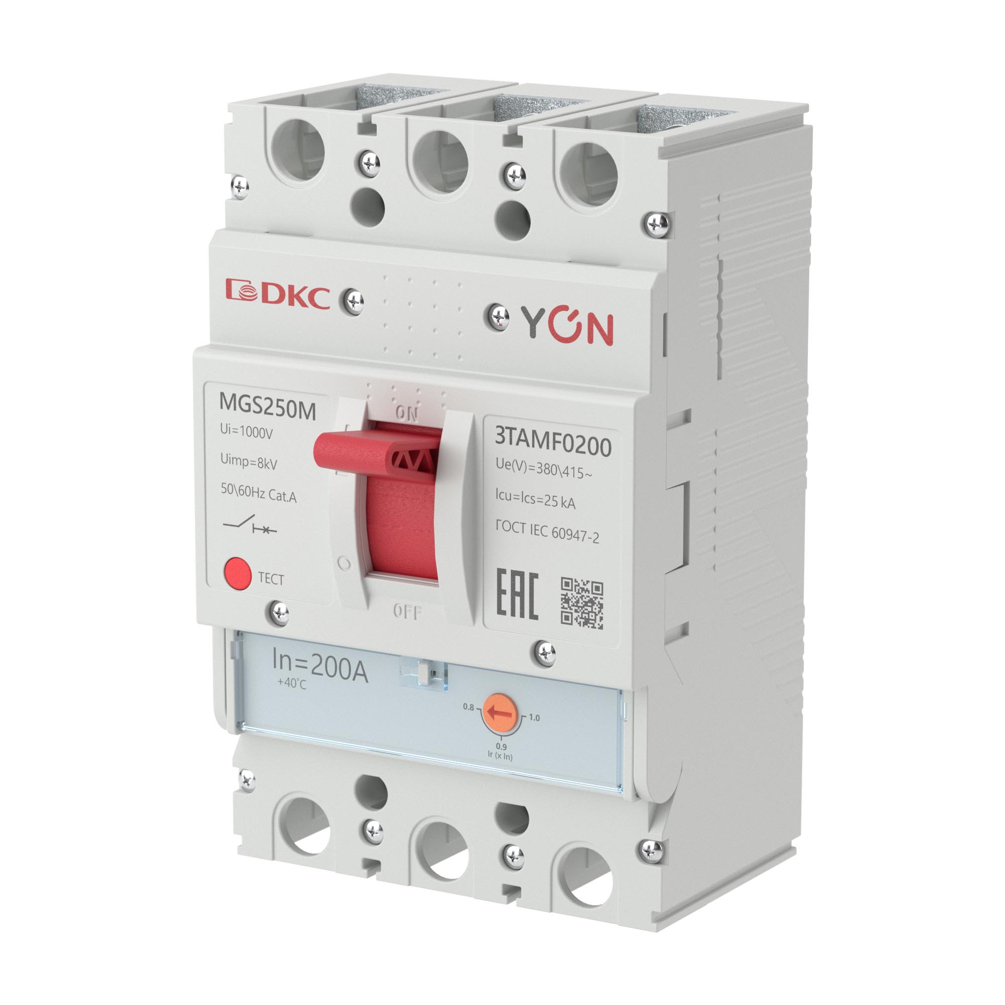Выключатель автоматический YON max MGS250N 3P 160-200А 36кА с регулируемым термомагнитным расцепителем