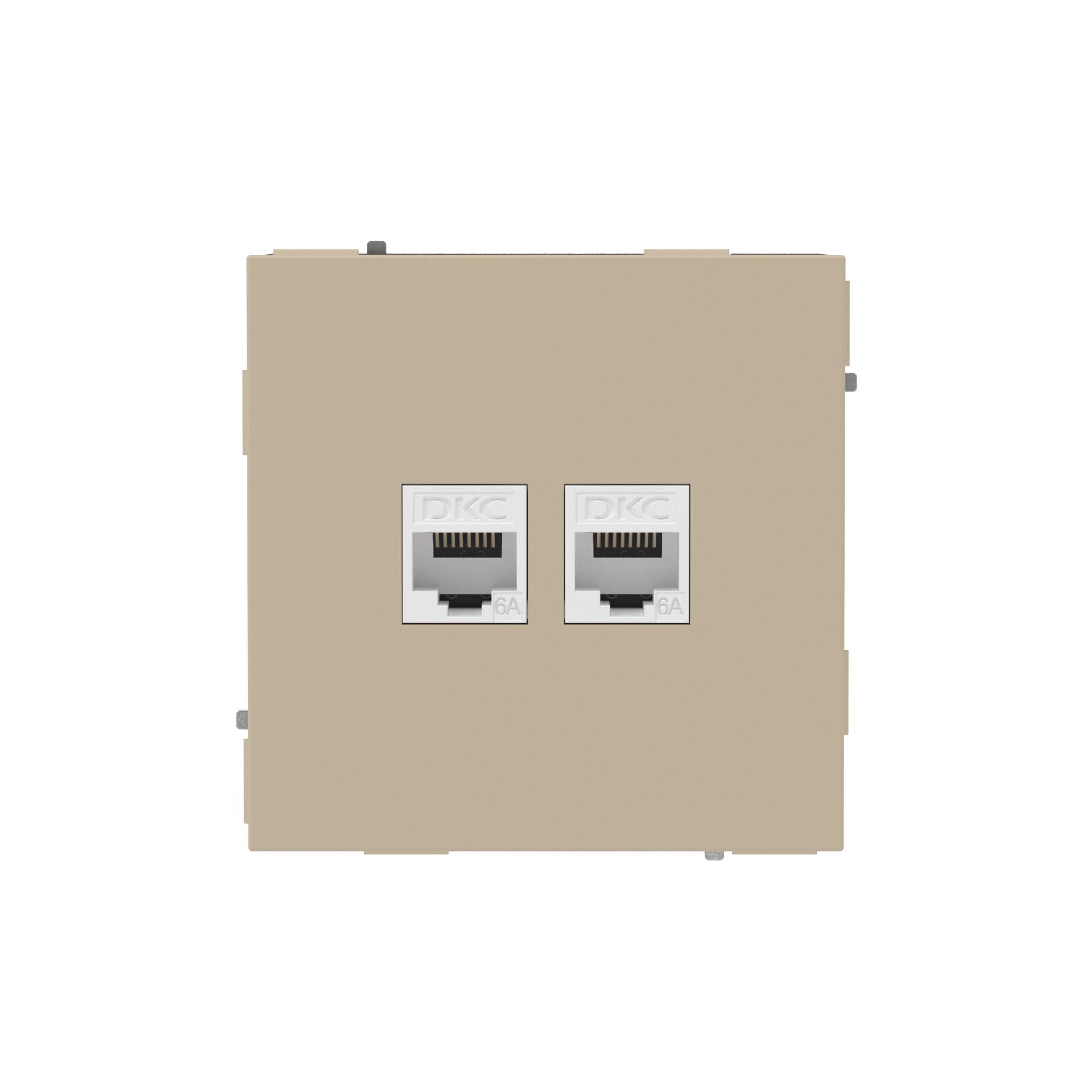 Компьютерная розетка RJ-45 без шторки, кат.6А двойная, KANT, ванильный марципан