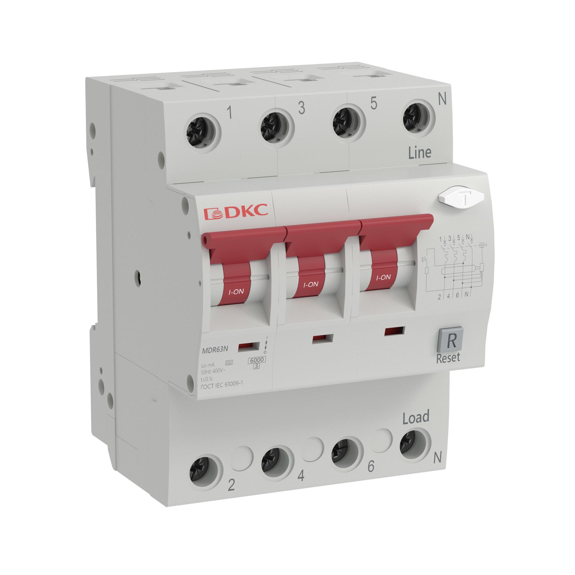 Автоматический выключатель дифференциального тока YON макс (YON max) типа MDR, 3P+N, 100mA, 50A, хар-ка D, 6kA, тип A