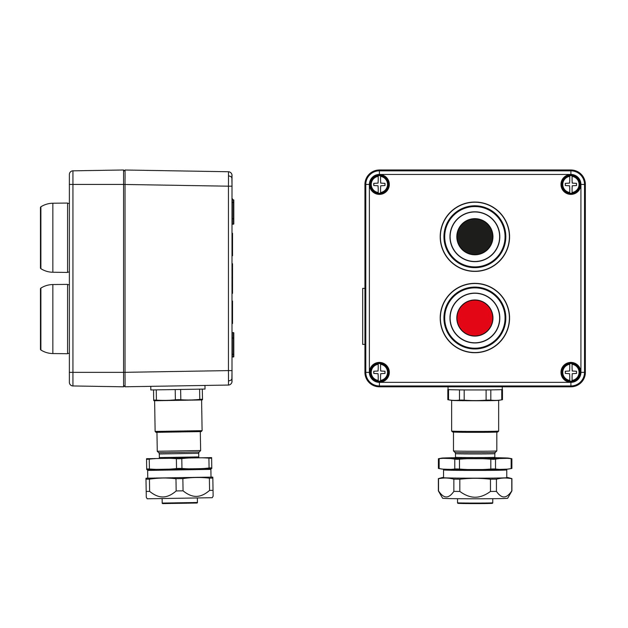 Пост взрывозащищенный управления из алюминия CPU-A-12-(1xP1B(11)-1xP1R(11))-1xKAEPM2MHK-20(C)1Ex de IIC Т5 Gb / Ex tb IIIC T95°C Db IP66