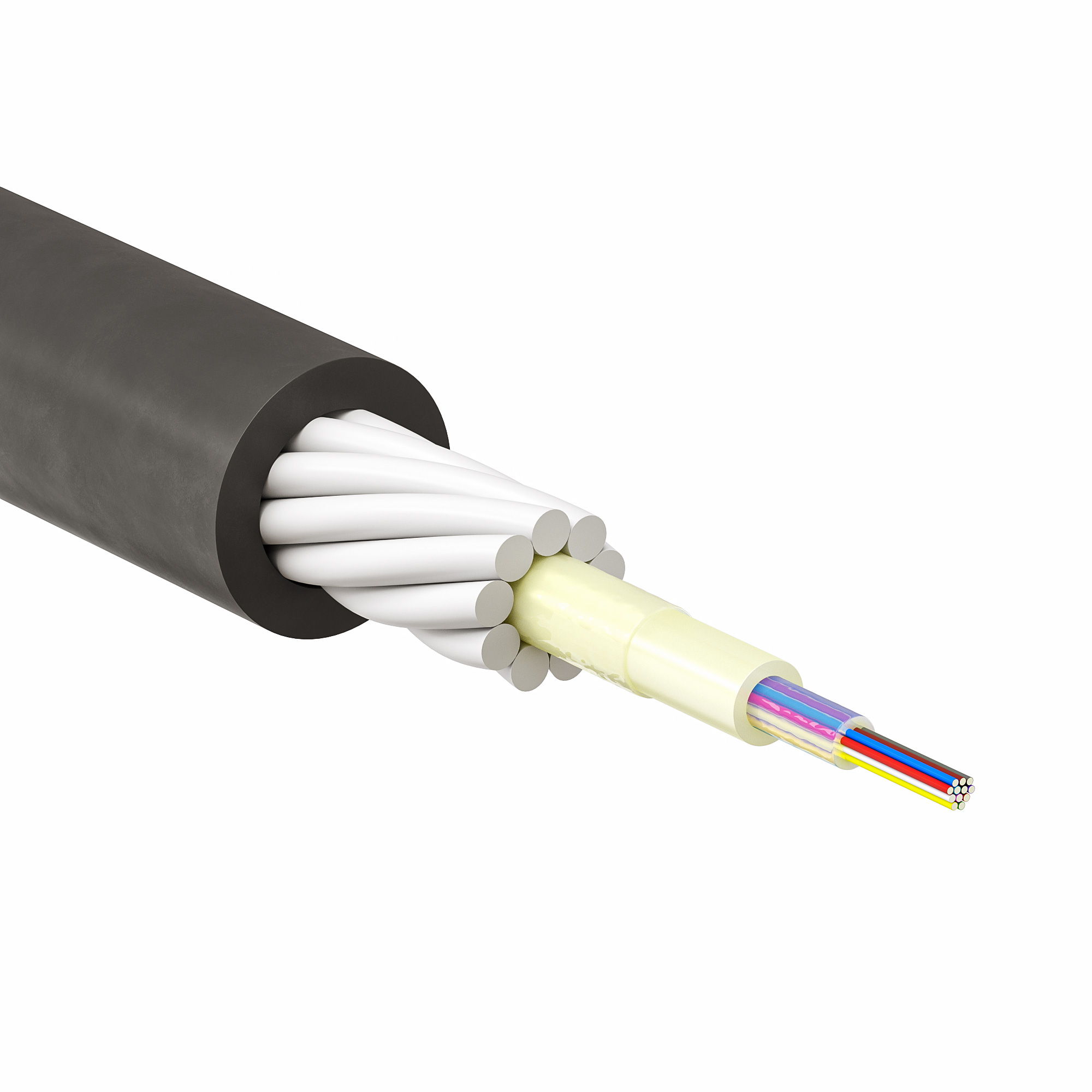 Кабель волоконно-оптический. центральный модуль. бронированныйпластиковыми прутками. для прокладки в грунт. нг(А)-HF. 24 ОВ. категорияOS2 (G.652.D) диэлектрический. 8 кН
