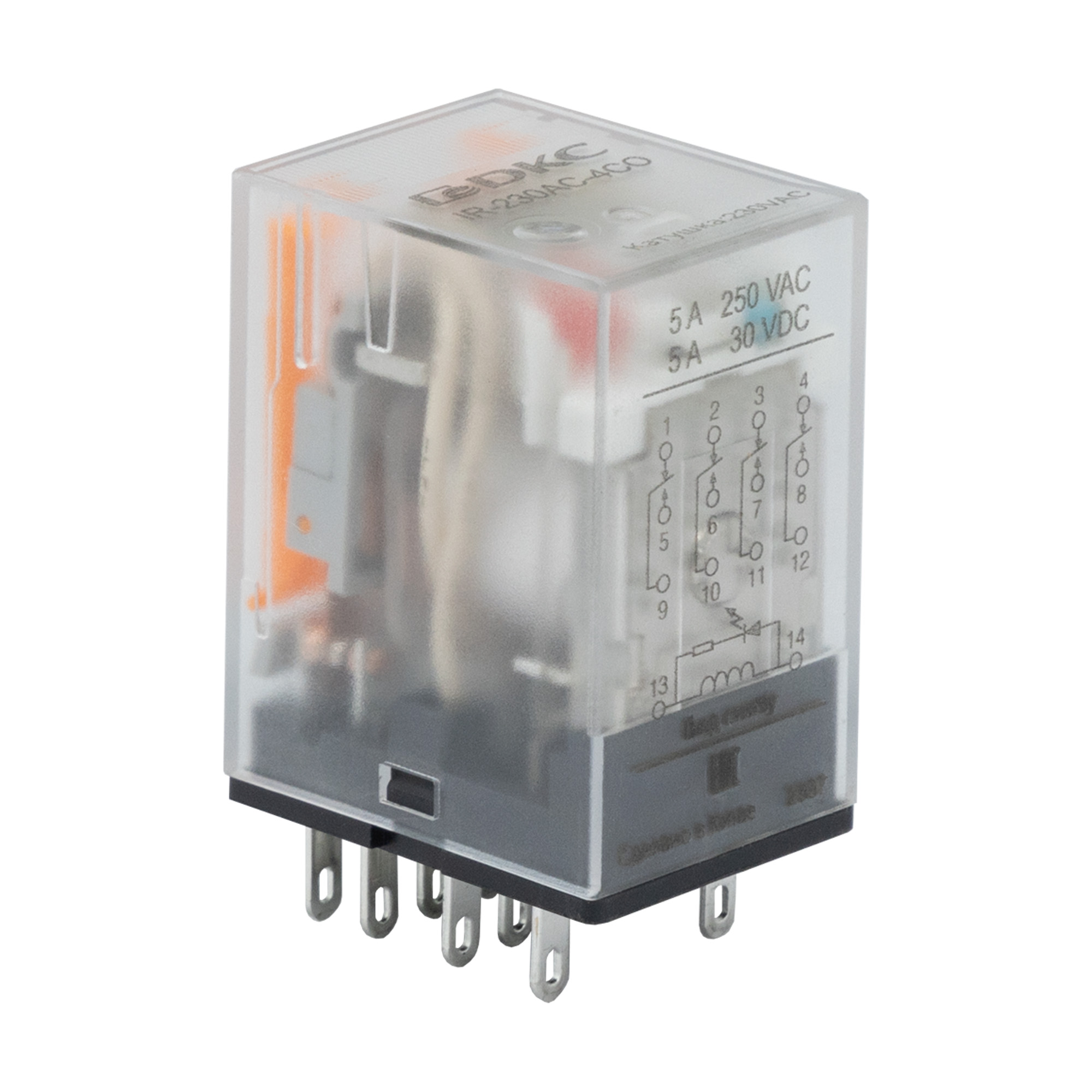 Реле миниатюрное промышленное общего назначения, 4CO, коммутируемый ток 5 А, AgSnO, напряжение 115V AC, опция – светодиод