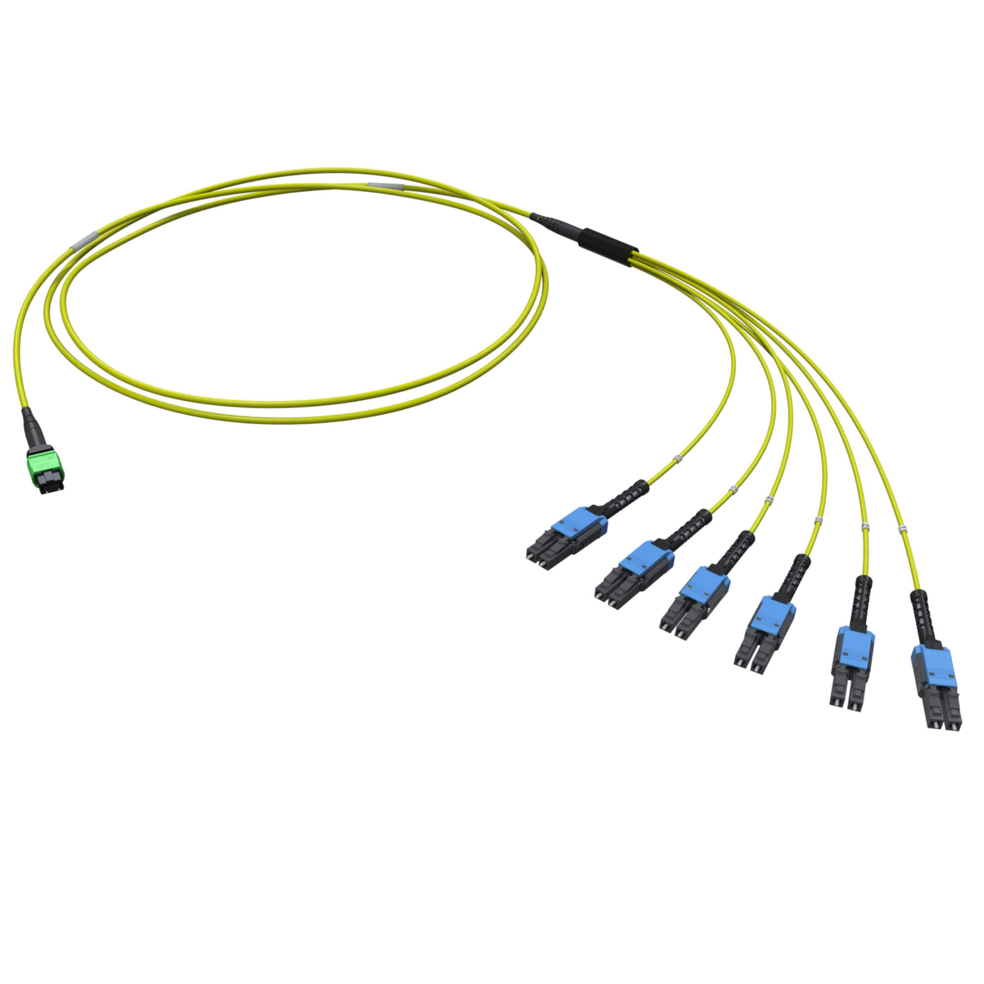 Сборка оптическая разветвительная 12ОВ 9/125 OS2. 1хMTP PRO(12)/6хLC-UPC Dupleх Uniboot. тип полярности - прямая (Tх-Rх). 2м (предустановленная конфигурация: MTP Male . тип полярности - прямая (Tх-Rх)