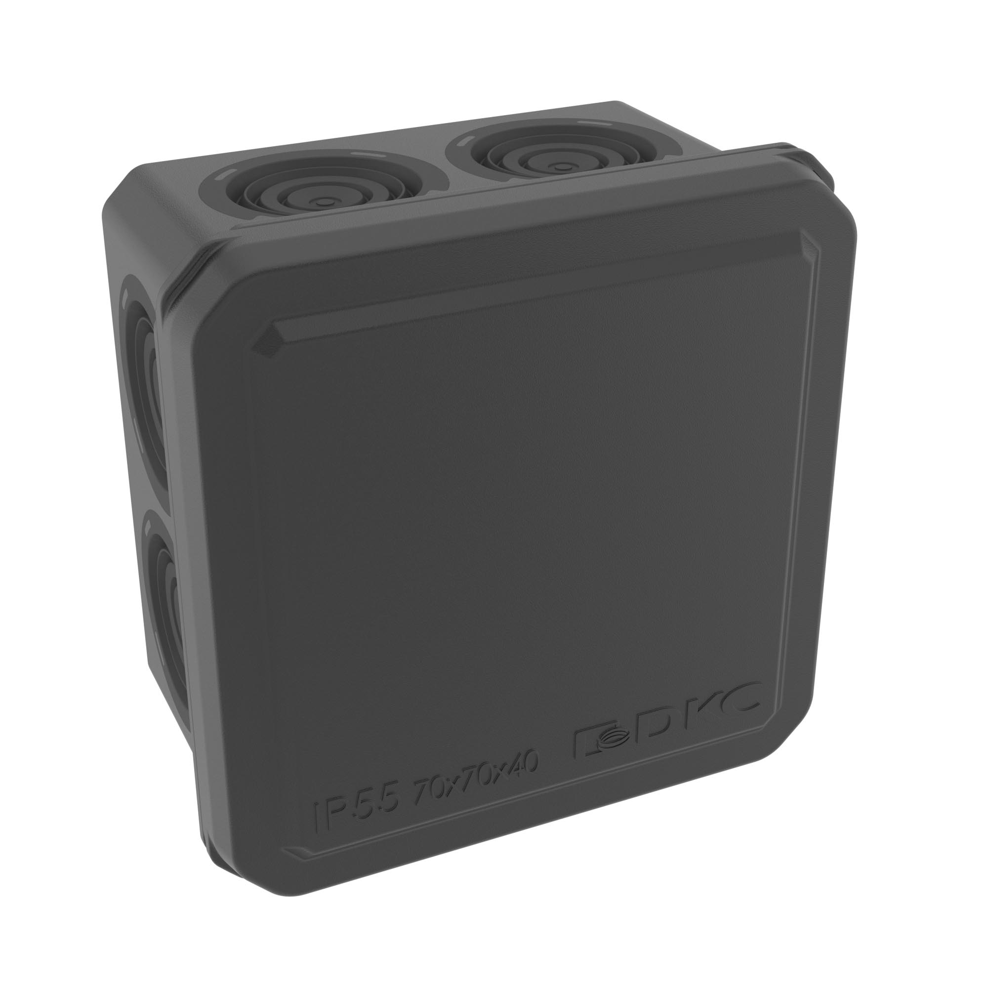 Коробка ответвительная с 8+2 кабельными вводами д.20/20мм, IP55, 70х70х40мм, черная