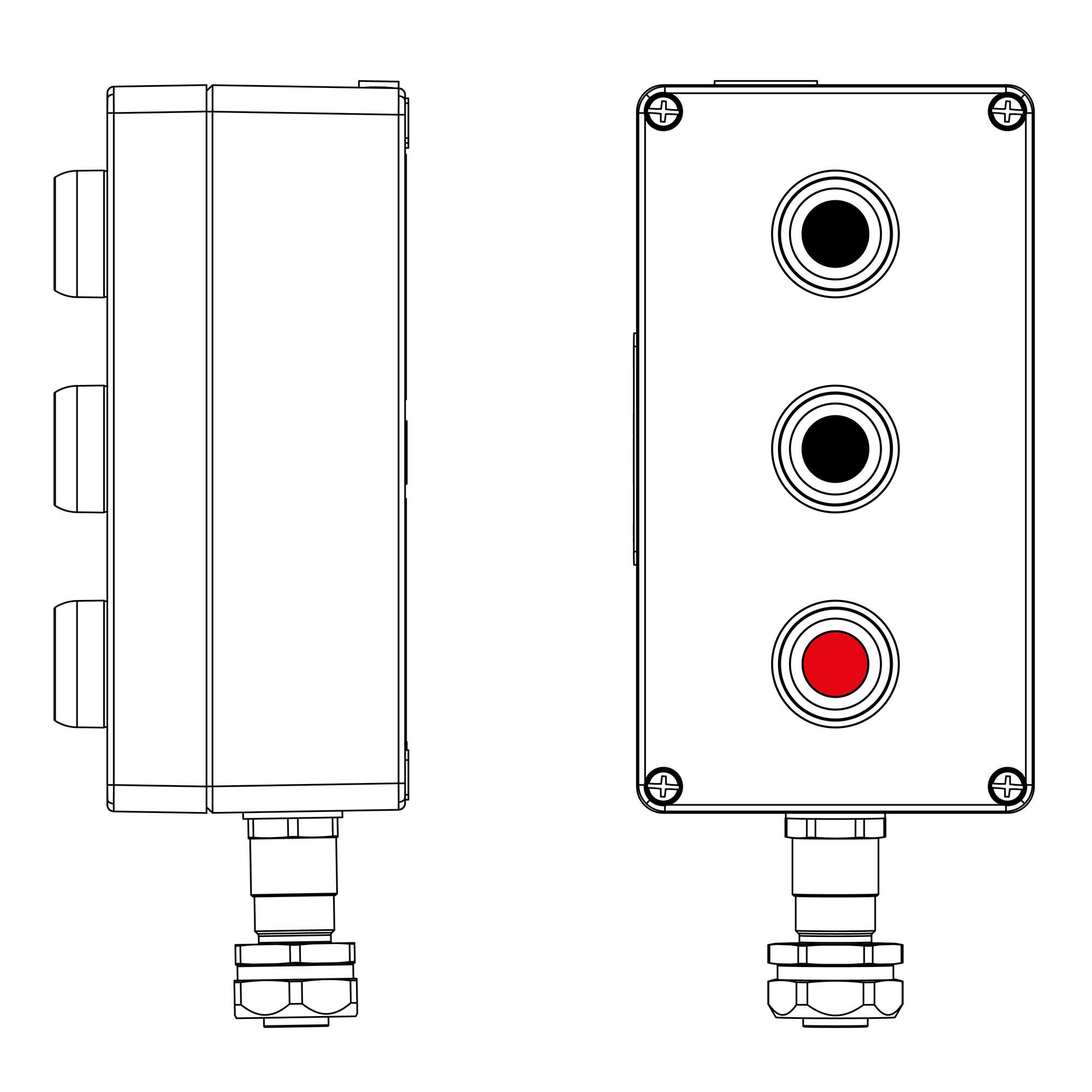 Пост взрывозащищенный управления из алюминия CPU-A-14-(2xP1B(11)-1xP1R(11))-1xKAEPM2MHK-20(C)1Ex de IIC Т5 Gb / Ex tb IIIC T95°C Db IP66