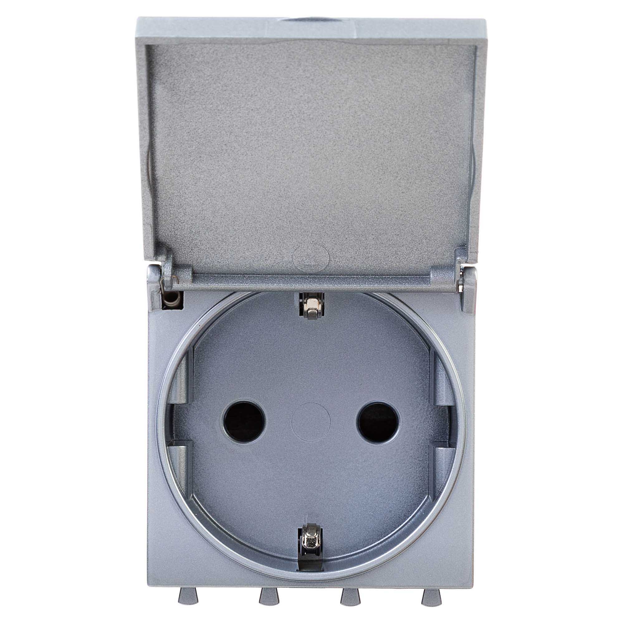 Розетка с крышкой модульная, 2P+E, с з/ш, Avanti, закаленная сталь, 2 модуля