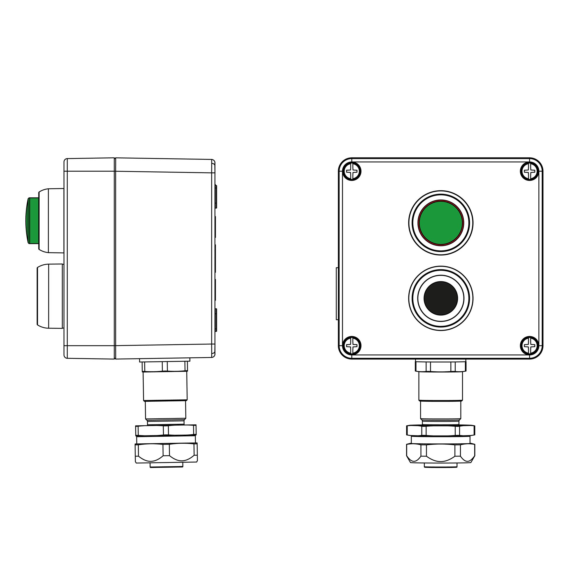 Пост взрывозащищенный управления из алюминия CU-A-12-(1xP1B(11)-1 x LG(250))-1xKAEPM2MHK-20(C)1Ex de IIC Т5 Gb / Ex tb IIIC T95°Cdb IP66