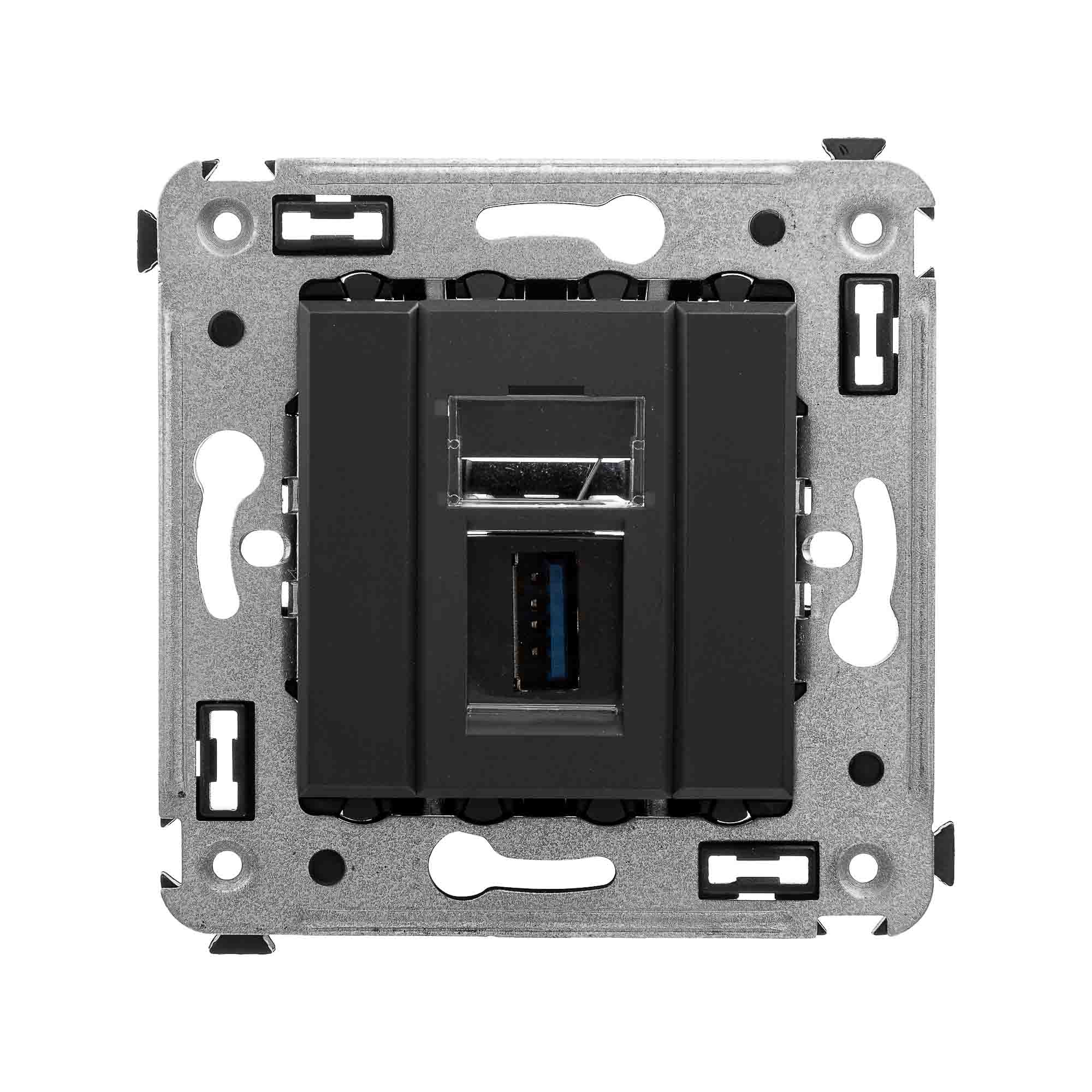 Avanti USB 3.0 розетка одинарная в стену, тип А-А, , Черный матовый