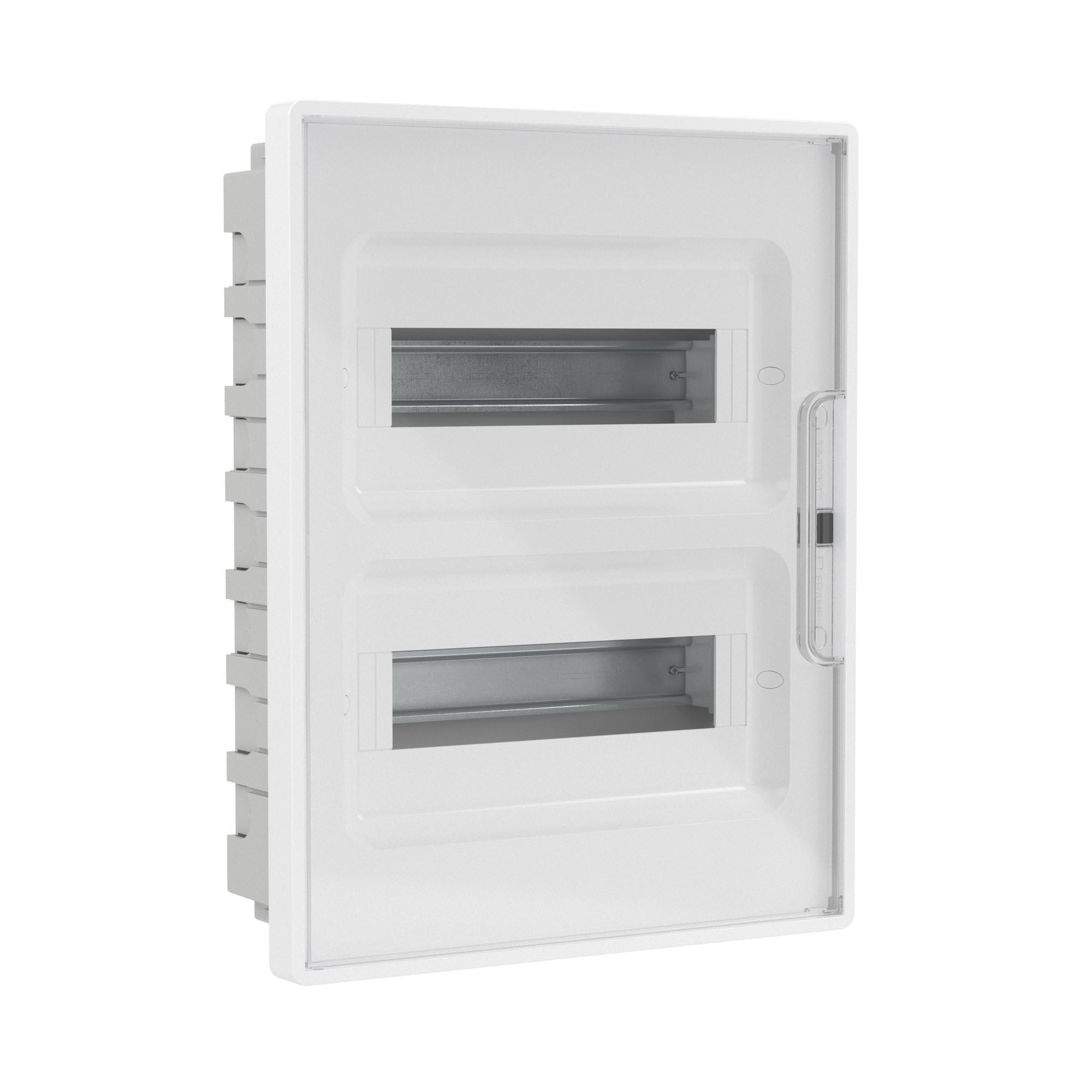 Щиток 24 мод встраиваемый для полых стен Фрейм (FRAME), белый, с прозрачной дверцей, с 4 шинами PEN (2шт на 8 отв. и 2шт на 6 отв.)