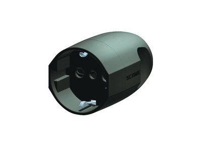 Розетка кабельная бытовая с центральным вводом кабеля. Черная. IP20 16А 2P+E 230В