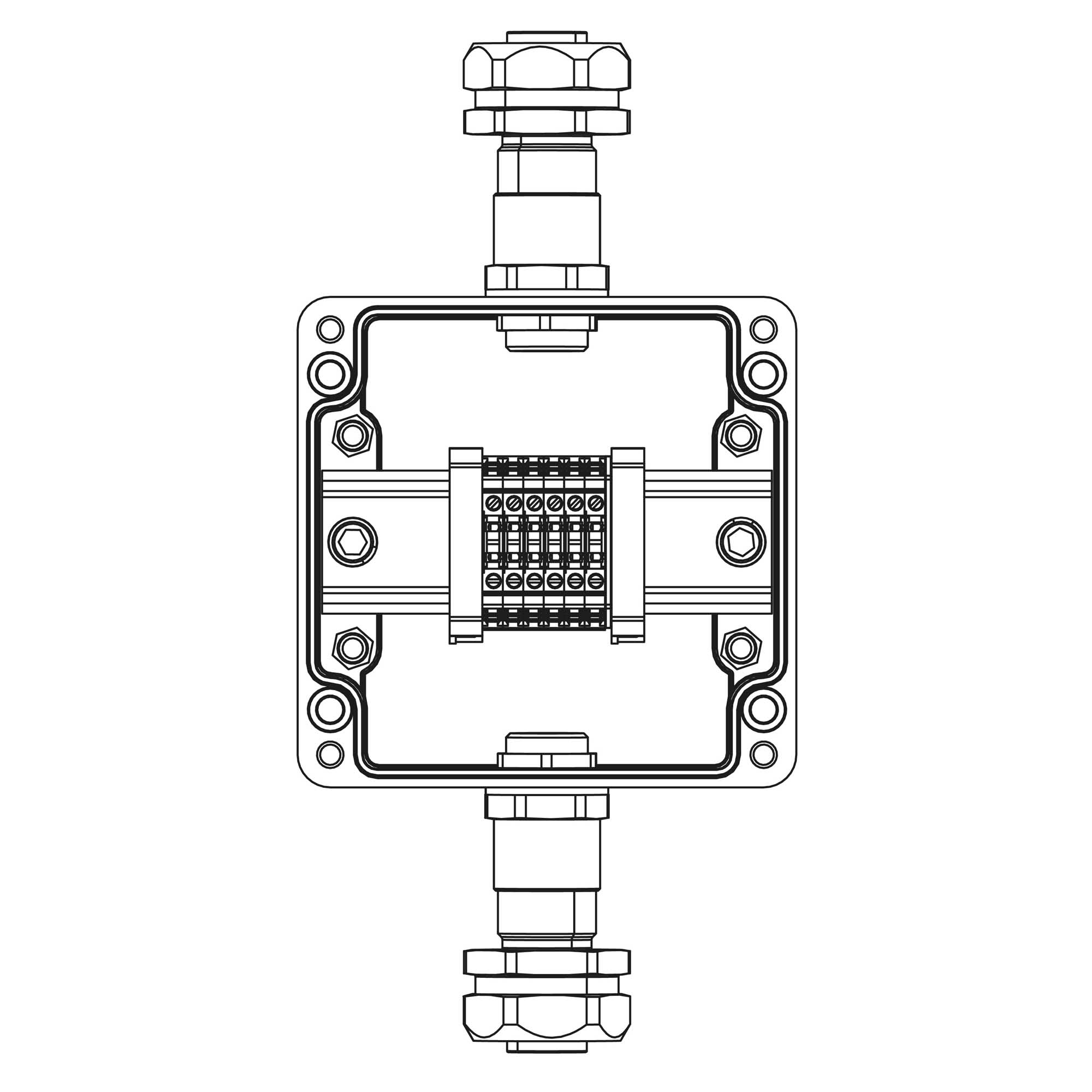 Взрывозащищенная клеммная коробка из полиэстера TBE-P-03-(6xCBC.2)-1xKAEPM2MHK-20(A)-1xKAEPM2MHK-20(C)1Ex e IIC Т5 Gb / Ex tb IIIC T95°C Db IP66 / КЗ