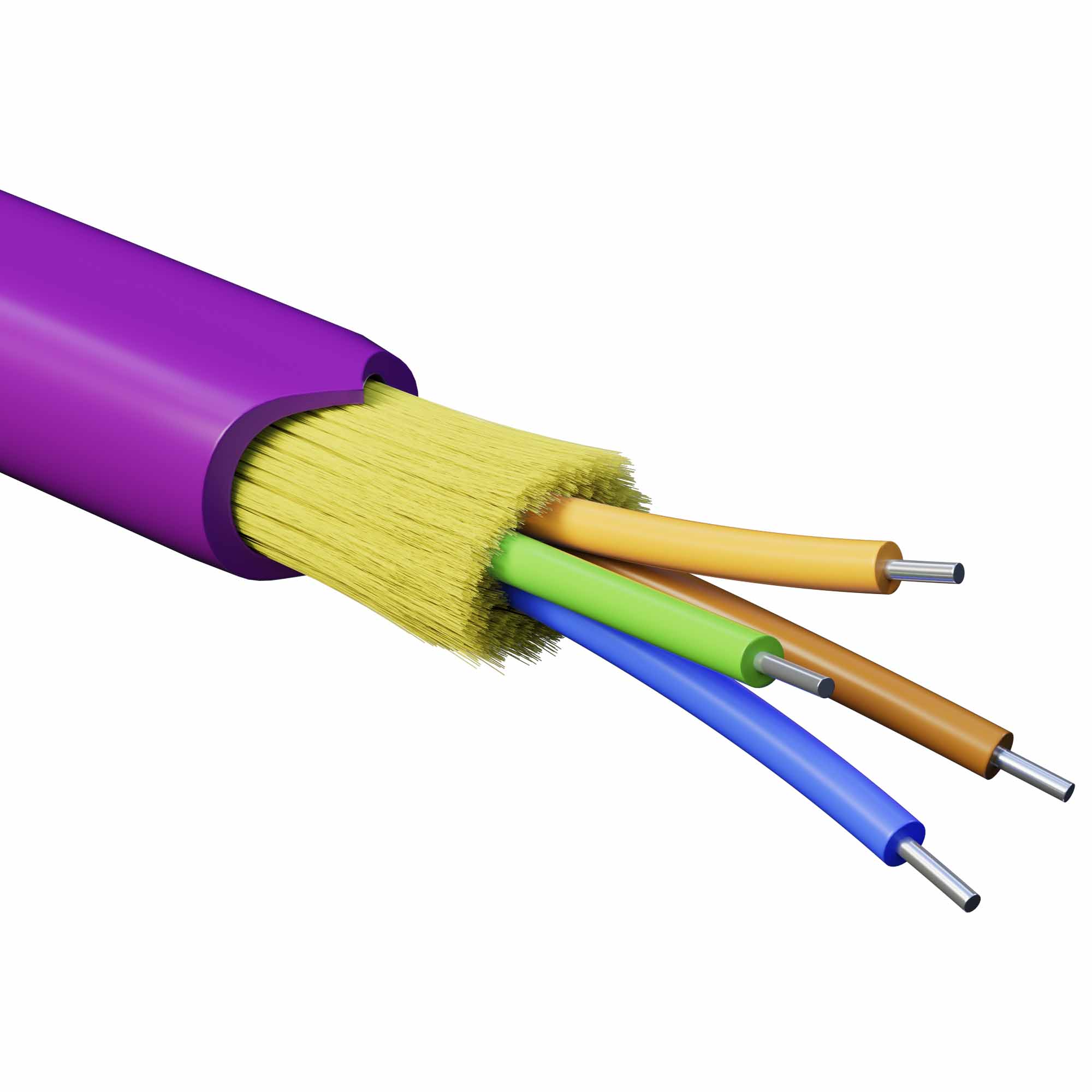 Кабель волоконно-оптический, распределительный, арамидные упрочняющие нити, для внутренней прокладки, нг(А)-HF, 4 ОВ, категория OM4(G.651.1) плотный буфер, 0,4 кН, барабан 2000 м