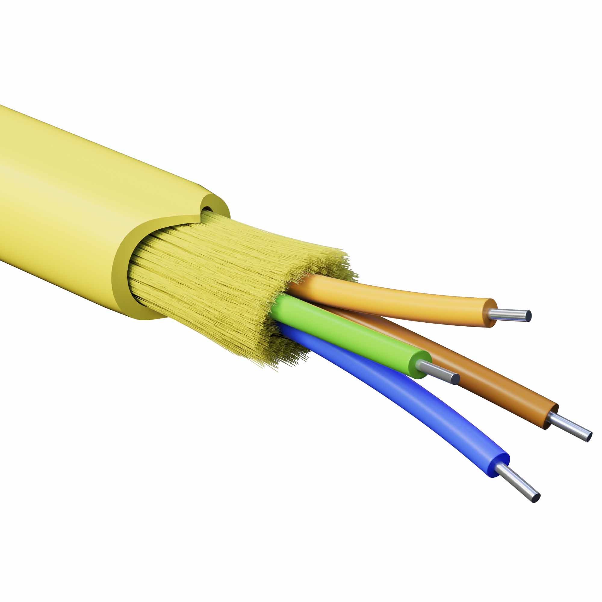 Кабель волоконно-оптический, распределительный, арамидные упрочняющие нити, для внутренней прокладки, нг(А)-HF, 4 ОВ, категория OS2(G.652.D) плотный буфер, 0,4 кН, барабан 2000 м