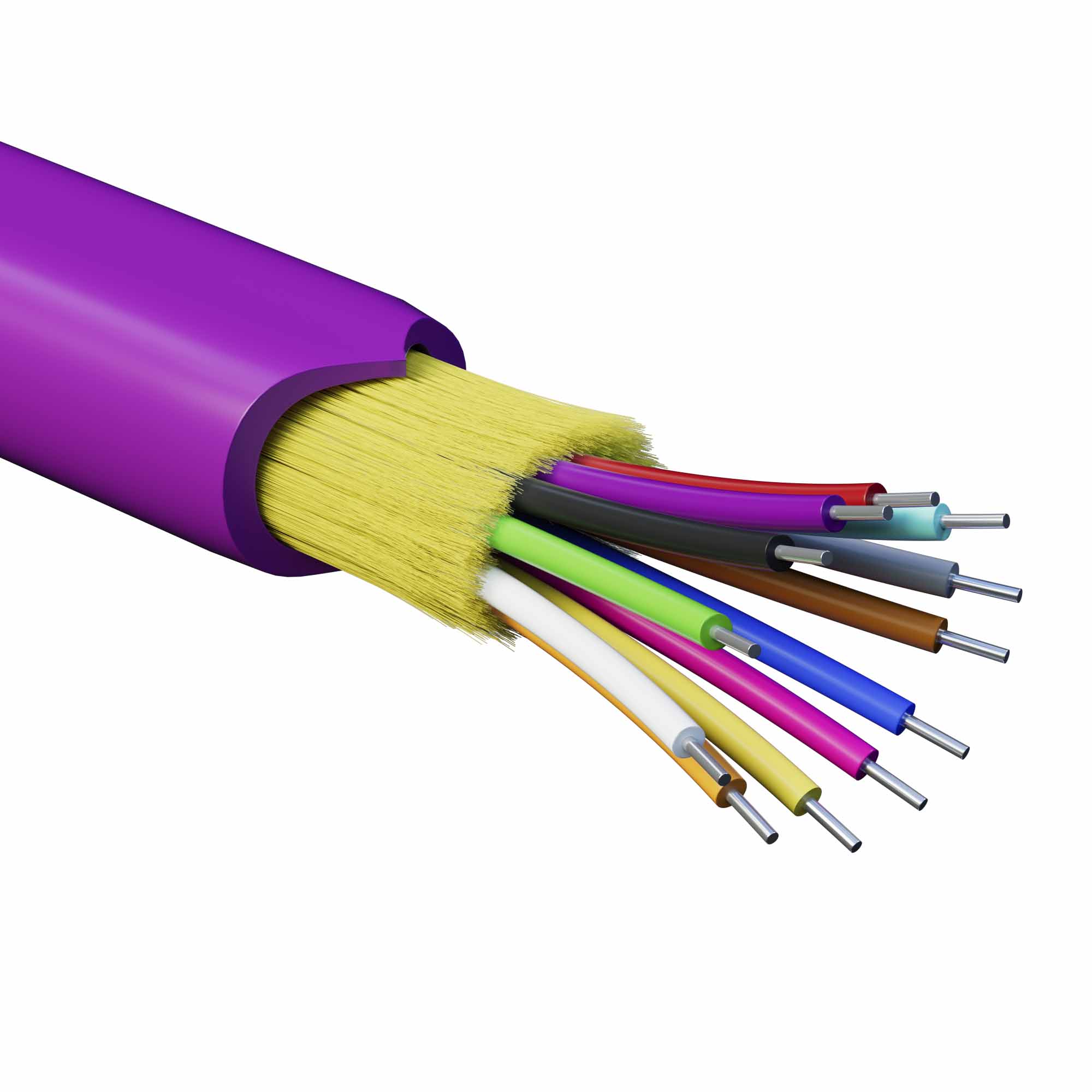 Кабель волоконно-оптический, распределительный, арамидные упрочняющие нити, для внутренней прокладки, нг(А)-HF, 12 ОВ, категорияOM4 (G.651.1) плотный буфер, 0,4 кН, барабан 500 м