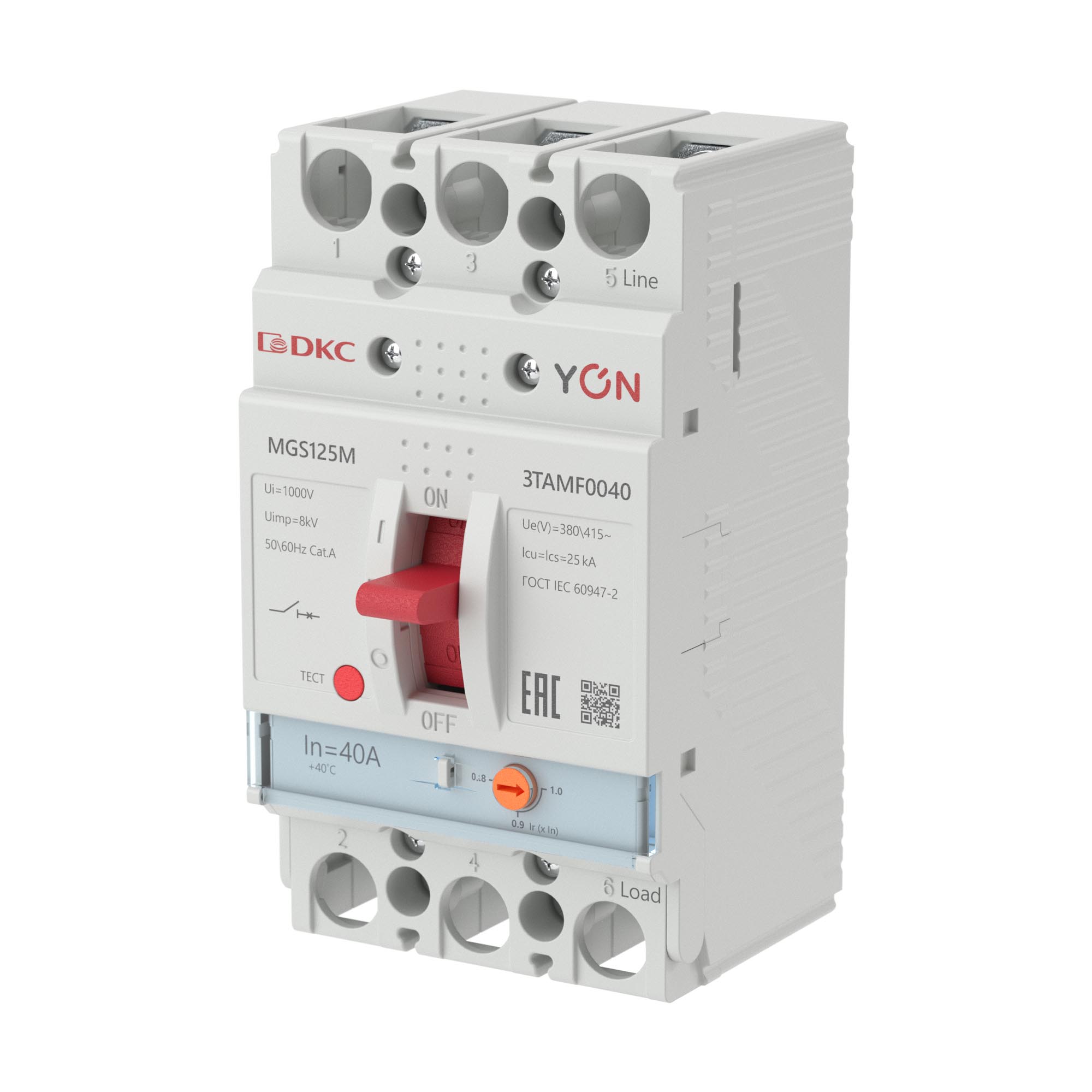 Выключатель автоматический YON max MGS125M 3P 32-40А 25кА с регулируемым термомагнитным расцепителем
