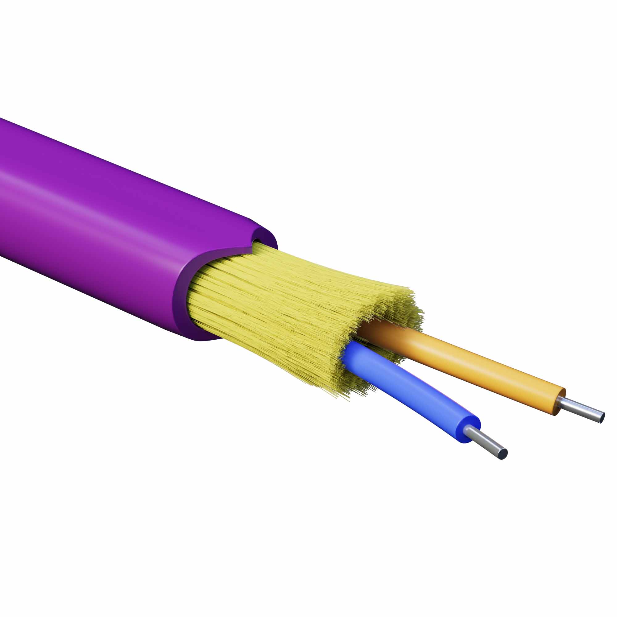 Кабель волоконно-оптический, распределительный, арамидные упрочняющие нити, для внутренней прокладки, нг(А)-HF, 2 ОВ, категория OM4(G.651.1) плотный буфер, 0,4 кН, барабан 500 м