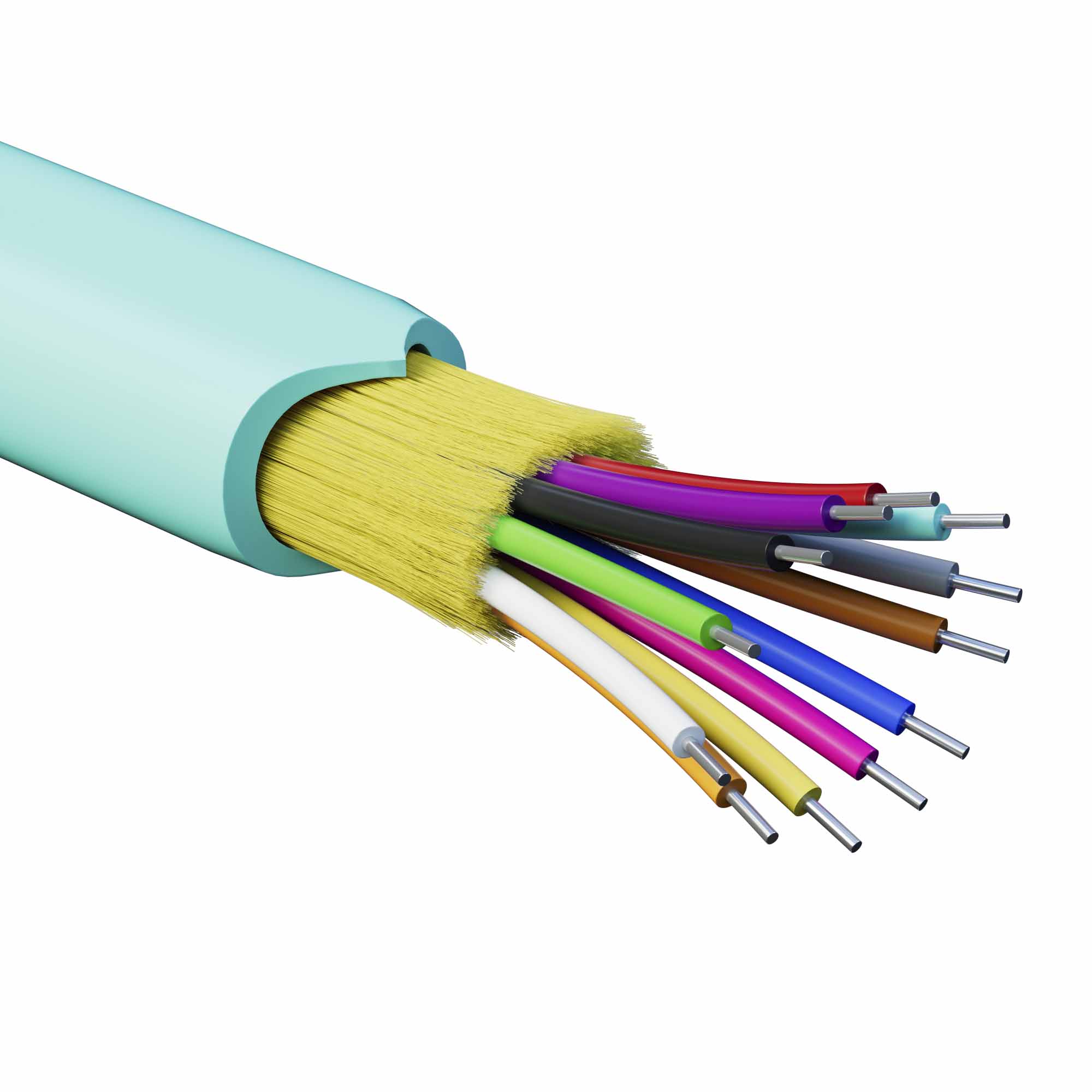 Кабель волоконно-оптический, распределительный, арамидные упрочняющие нити, для внутренней прокладки, нг(A)-HFLTx, 12 ОВ, категорияOM3 (G.651.1) плотный буфер, 0,4 кН, барабан 2000 м