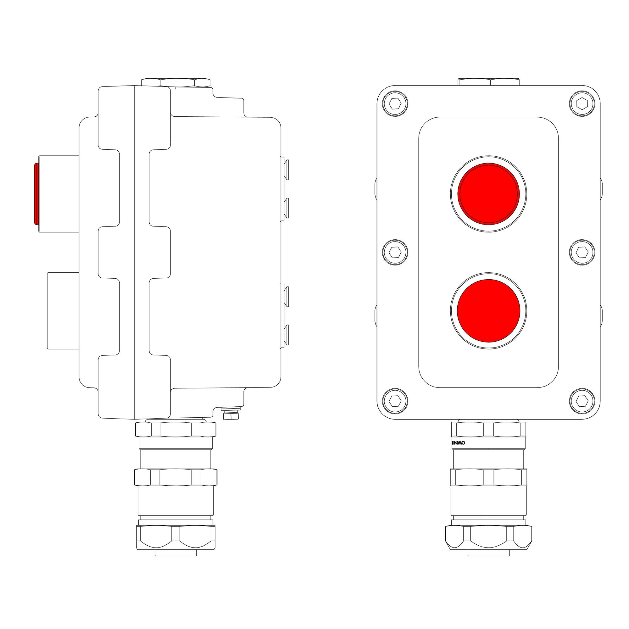 Пост управления взрывонепроницаемый из алюминия LCSD-02-B-MC-L1R(220)x1-P1R(11)x1-PCMB-KAEPM3MHK-20